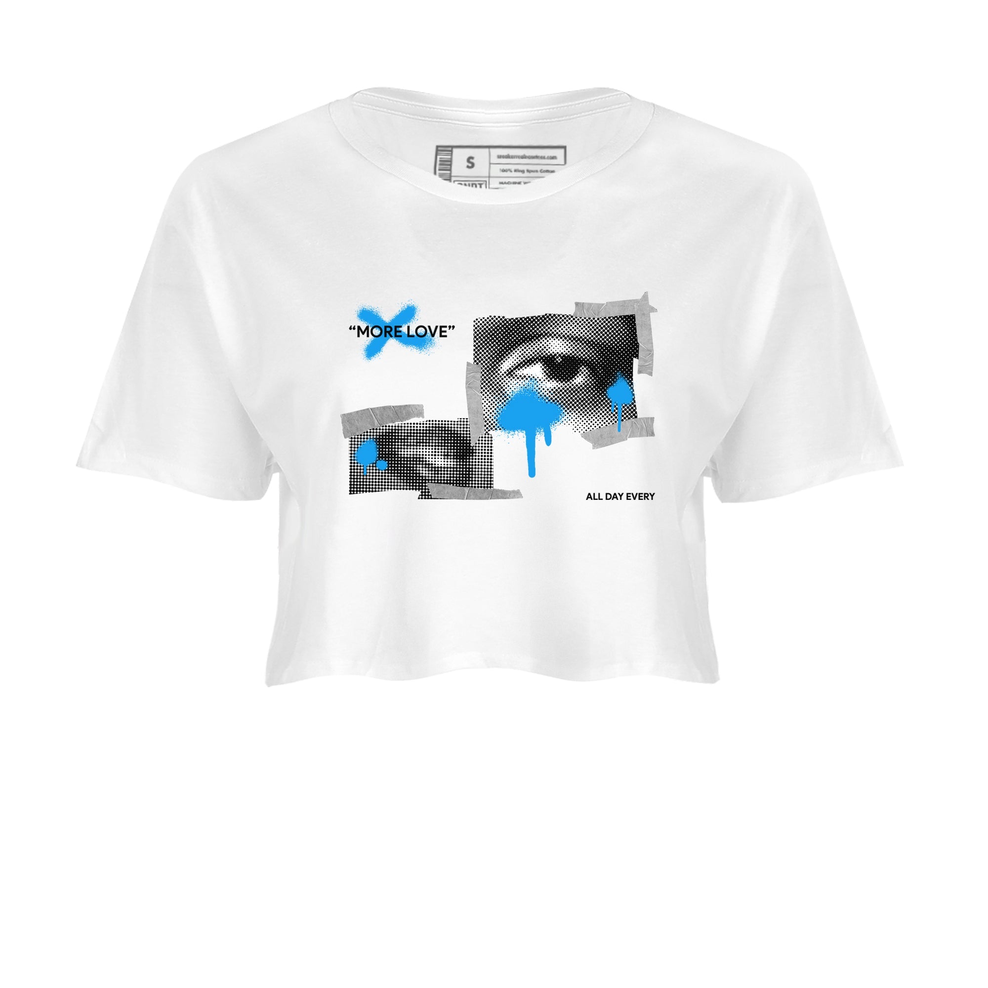 Air Jordan 4 Industrial Blue shirt to match jordans More Love sneaker tees Air Jordan 4 Military Blue Drip Gear Zone White 2 crop length shirt