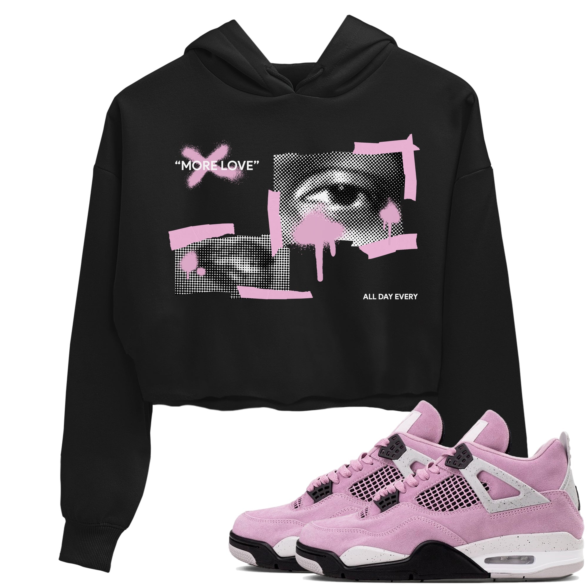 4s Retro Orchid shirts to match jordans More Love sneaker match tees Air Jordan 4 WMNS Orchid match shoes to clothes Drip Gear Zone unisex cotton Black 1 crop tee