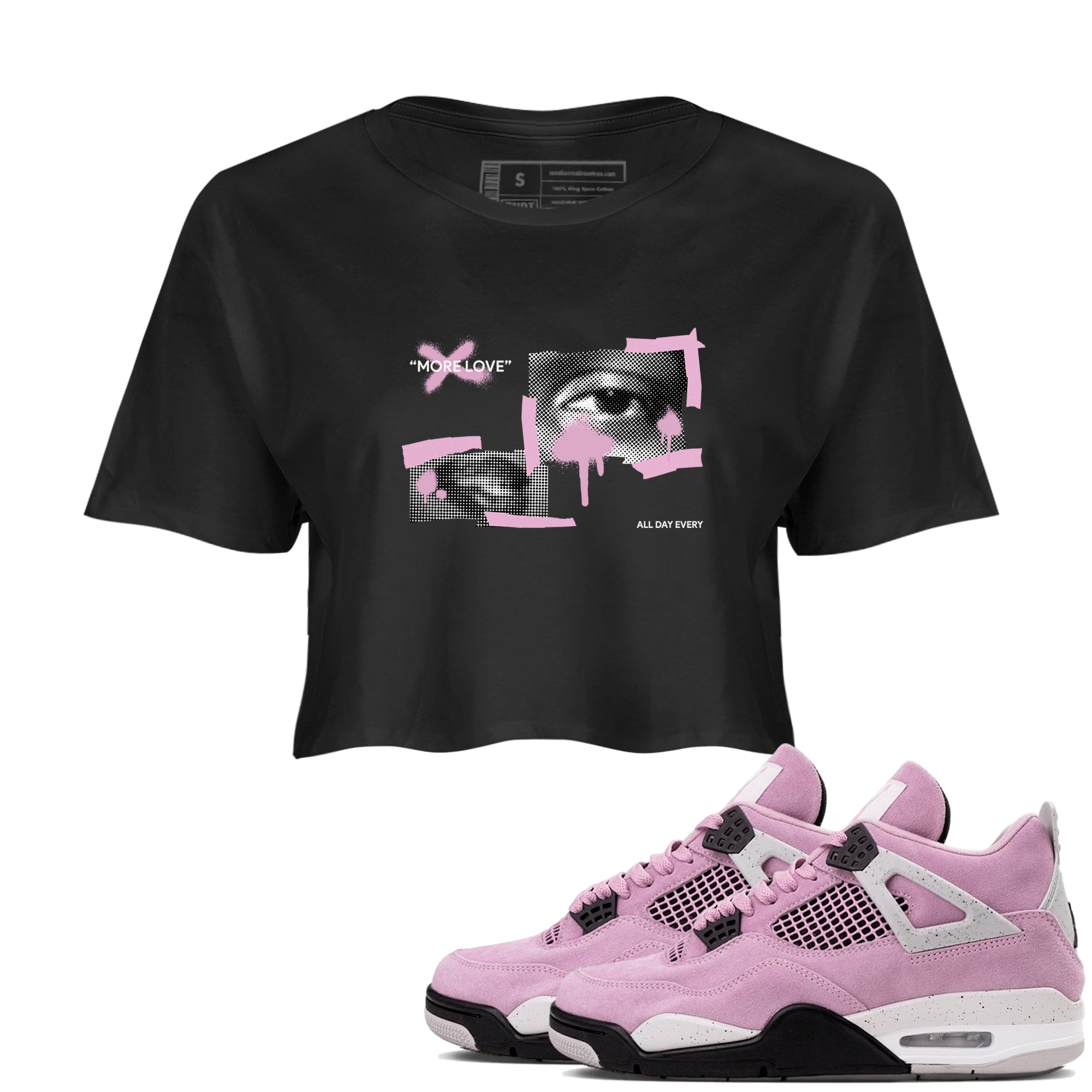 4s Retro Orchid shirts to match jordans More Love sneaker match tees Air Jordan 4 WMNS Orchid match shoes to clothes Drip Gear Zone unisex cotton Black 1 crop tee