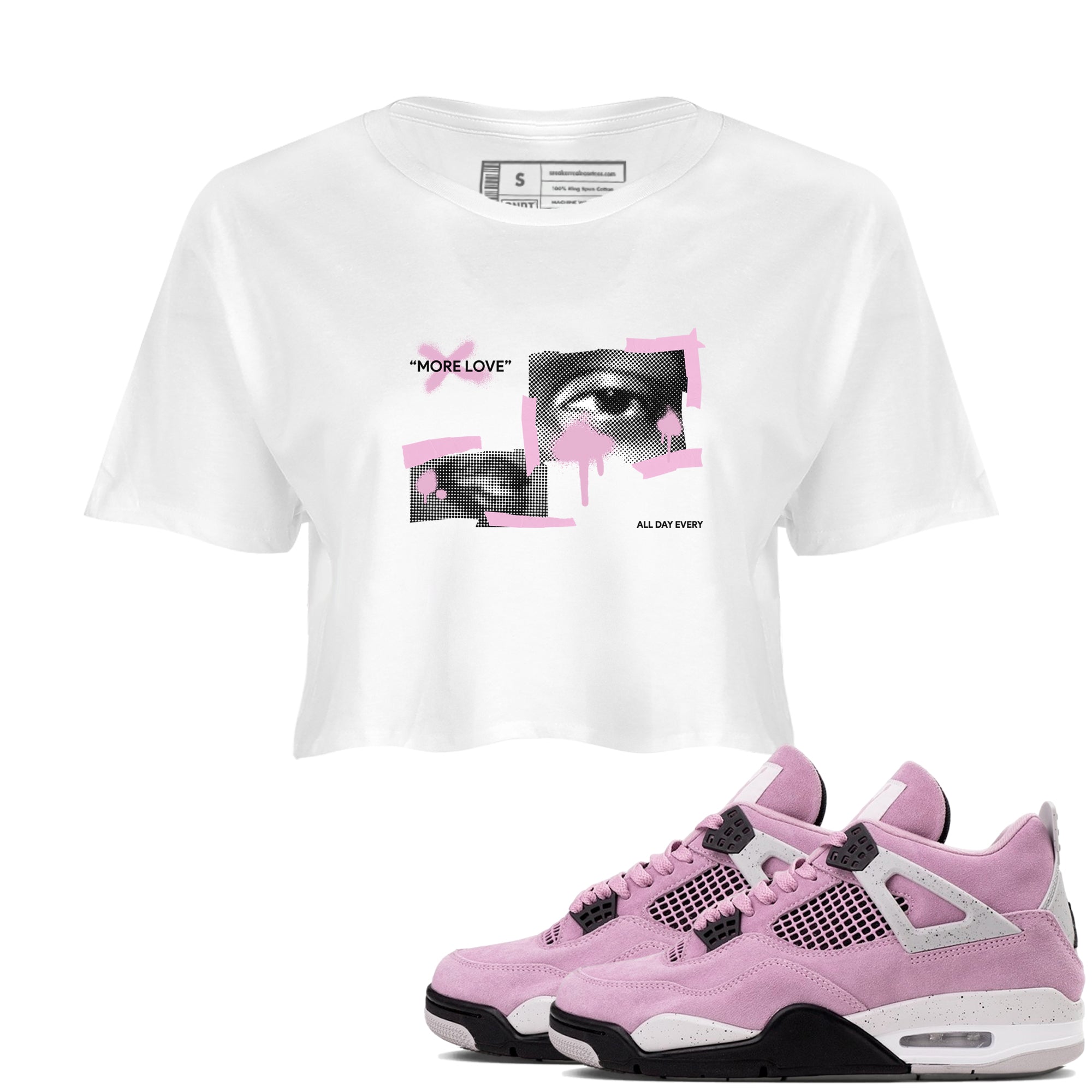 4s Retro Orchid shirts to match jordans More Love sneaker match tees Air Jordan 4 WMNS Orchid match shoes to clothes Drip Gear Zone unisex cotton White 1 crop tee