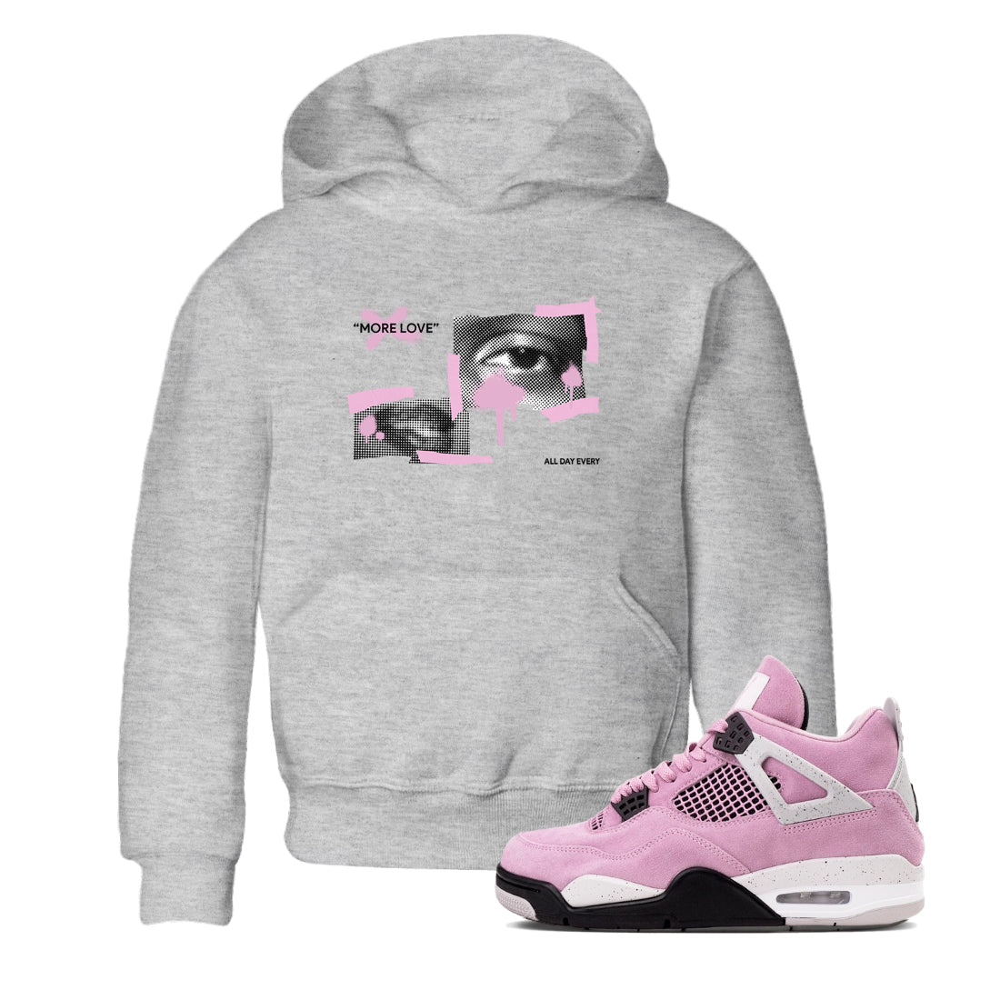 4s Retro Orchid shirts to match jordans More Love sneaker match tees Air Jordan 4 WMNS Orchid match shoes to clothes Drip Gear Zone Youth Baby Heather Grey 1 tee