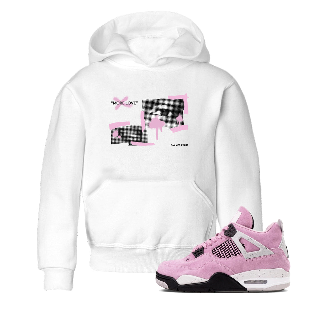 4s Retro Orchid shirts to match jordans More Love sneaker match tees Air Jordan 4 WMNS Orchid match shoes to clothes Drip Gear Zone Youth Baby White 1 tee