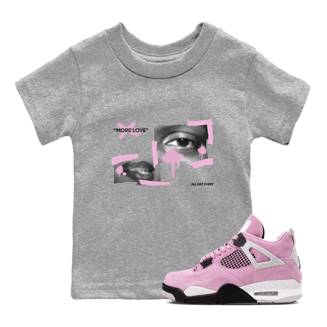 4s Retro Orchid shirts to match jordans More Love sneaker match tees Air Jordan 4 WMNS Orchid match shoes to clothes Drip Gear Zone Youth Baby Heather Grey 1 tee