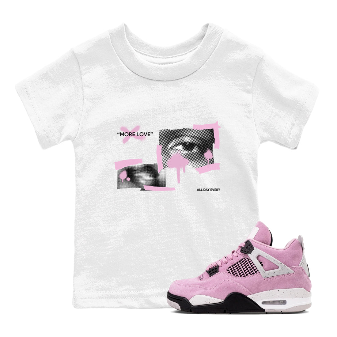 4s Retro Orchid shirts to match jordans More Love sneaker match tees Air Jordan 4 WMNS Orchid match shoes to clothes Drip Gear Zone Youth Baby White 1 tee