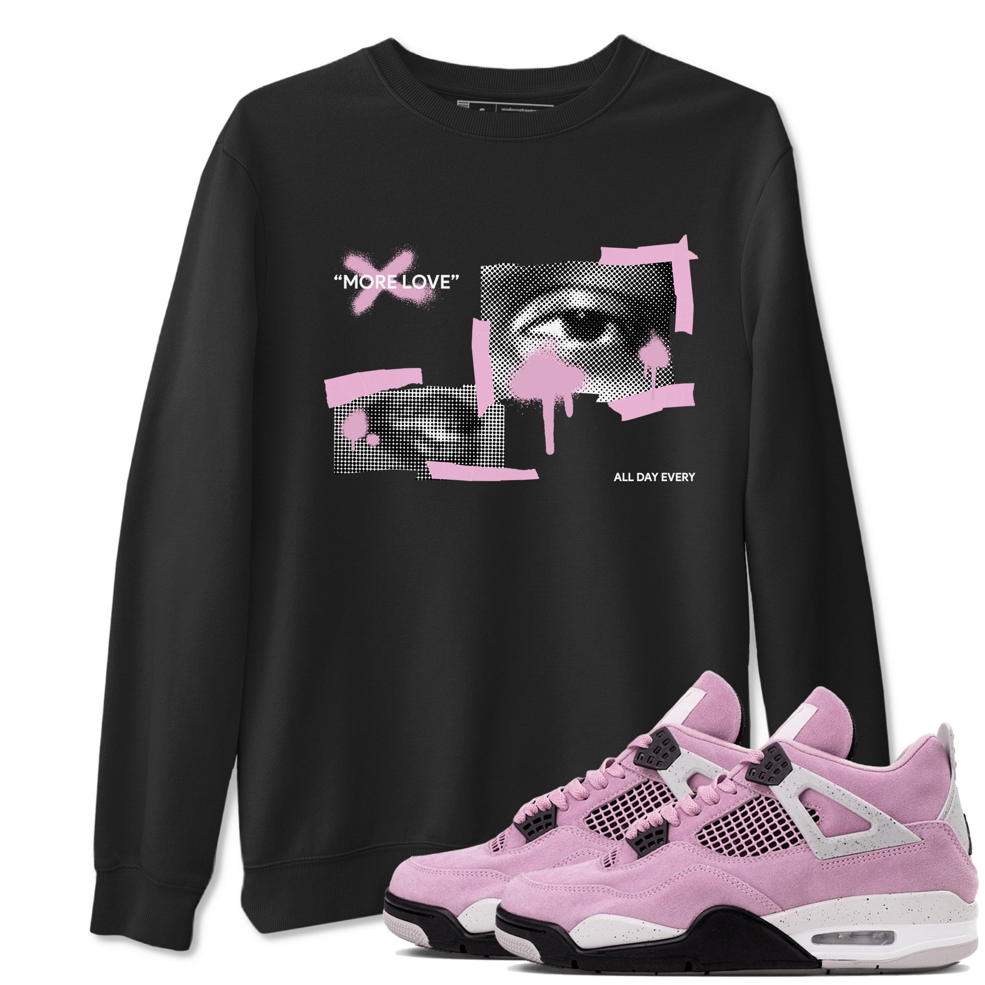 4s Retro Orchid shirts to match jordans More Love sneaker match tees Air Jordan 4 WMNS Orchid match shoes to clothes Drip Gear Zone unisex cotton Black 1 shirts