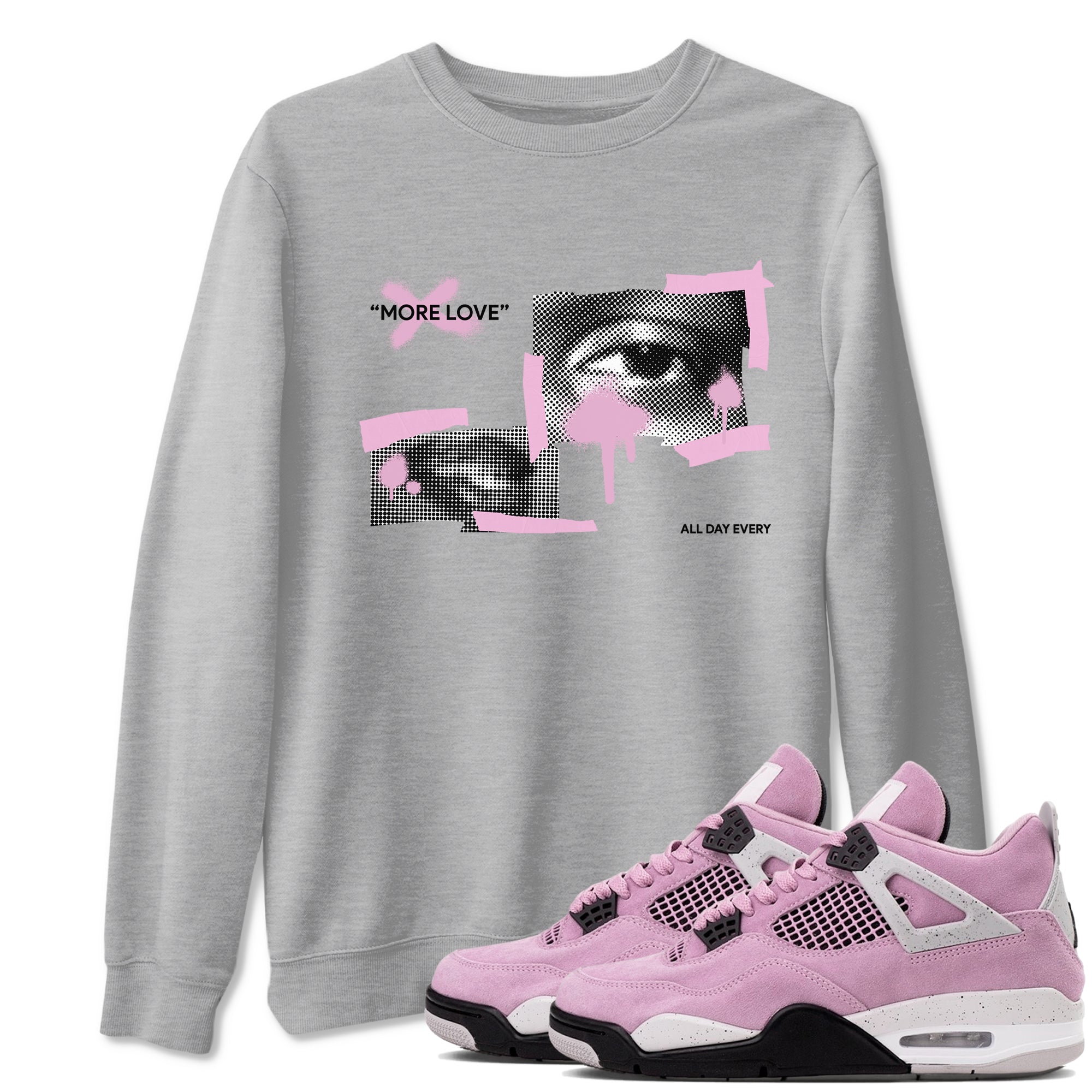4s Retro Orchid shirts to match jordans More Love sneaker match tees Air Jordan 4 WMNS Orchid match shoes to clothes Drip Gear Zone unisex cotton Heather Grey 1 shirts
