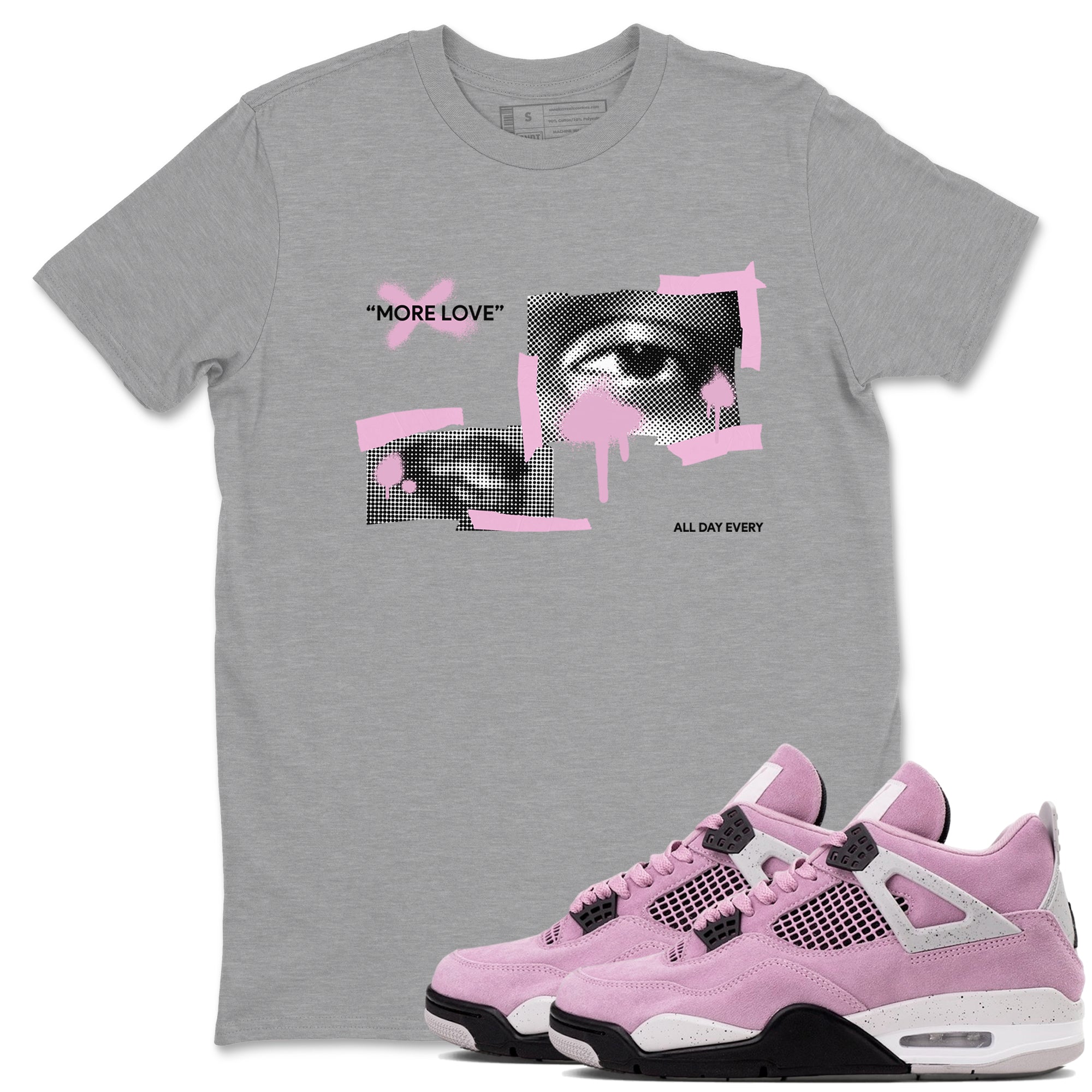 4s Retro Orchid shirts to match jordans More Love sneaker match tees Air Jordan 4 WMNS Orchid match shoes to clothes Drip Gear Zone unisex cotton Heather Grey 1 shirts