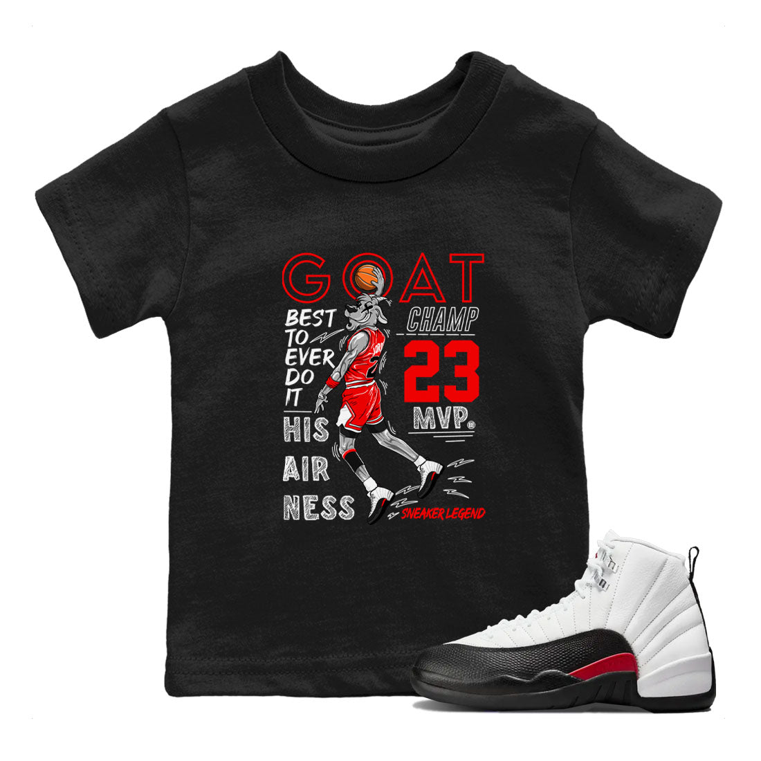 Air Jordan 12 Retro Taxi Flip shirts to match jordans MVP Goat sneaker match tees 12s Red Taxi Drip Gear Zone baby toddler Black 1 cotton Shirt