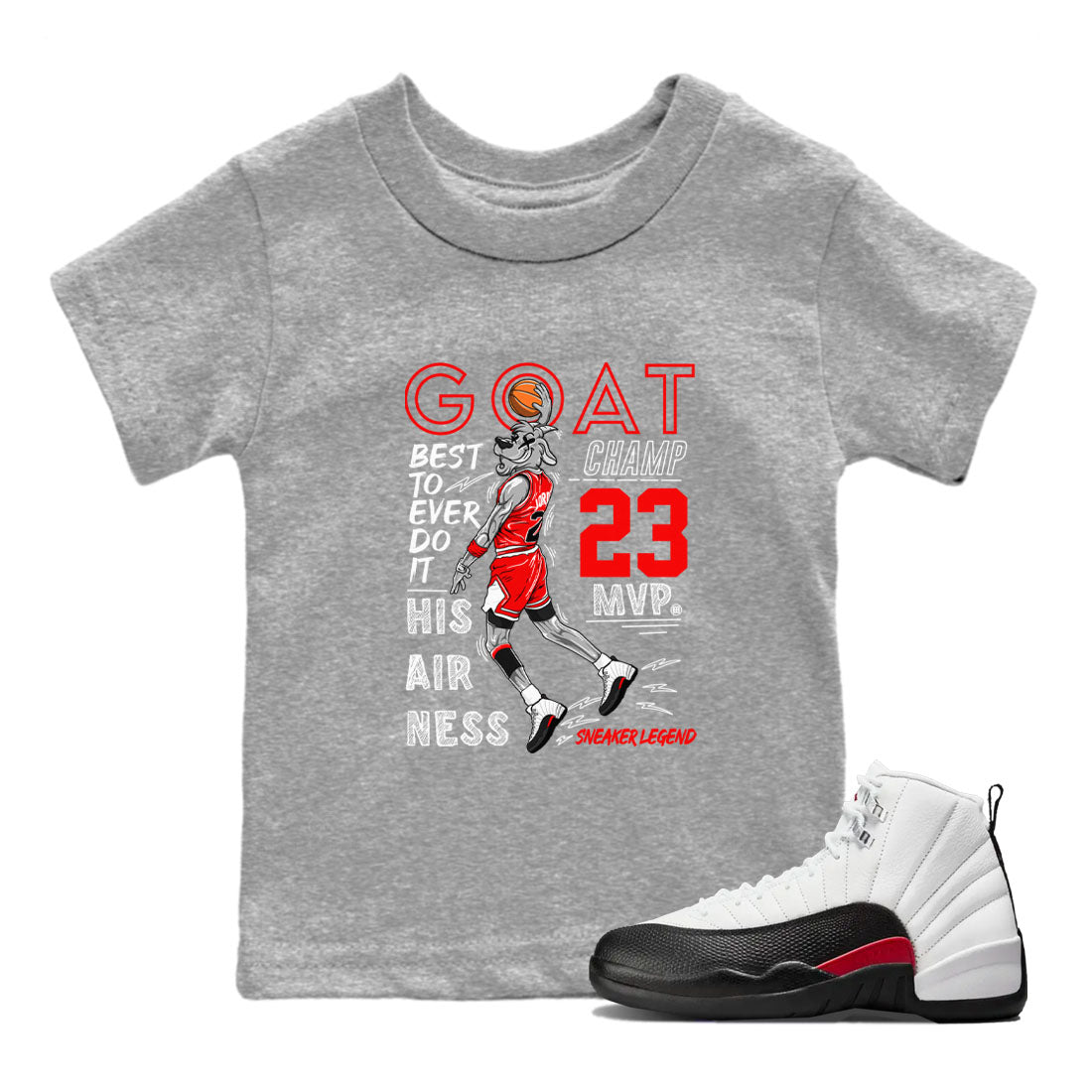 Air Jordan 12 Retro Taxi Flip shirts to match jordans MVP Goat sneaker match tees 12s Red Taxi Drip Gear Zone baby toddler Heather Grey 1 cotton Shirt
