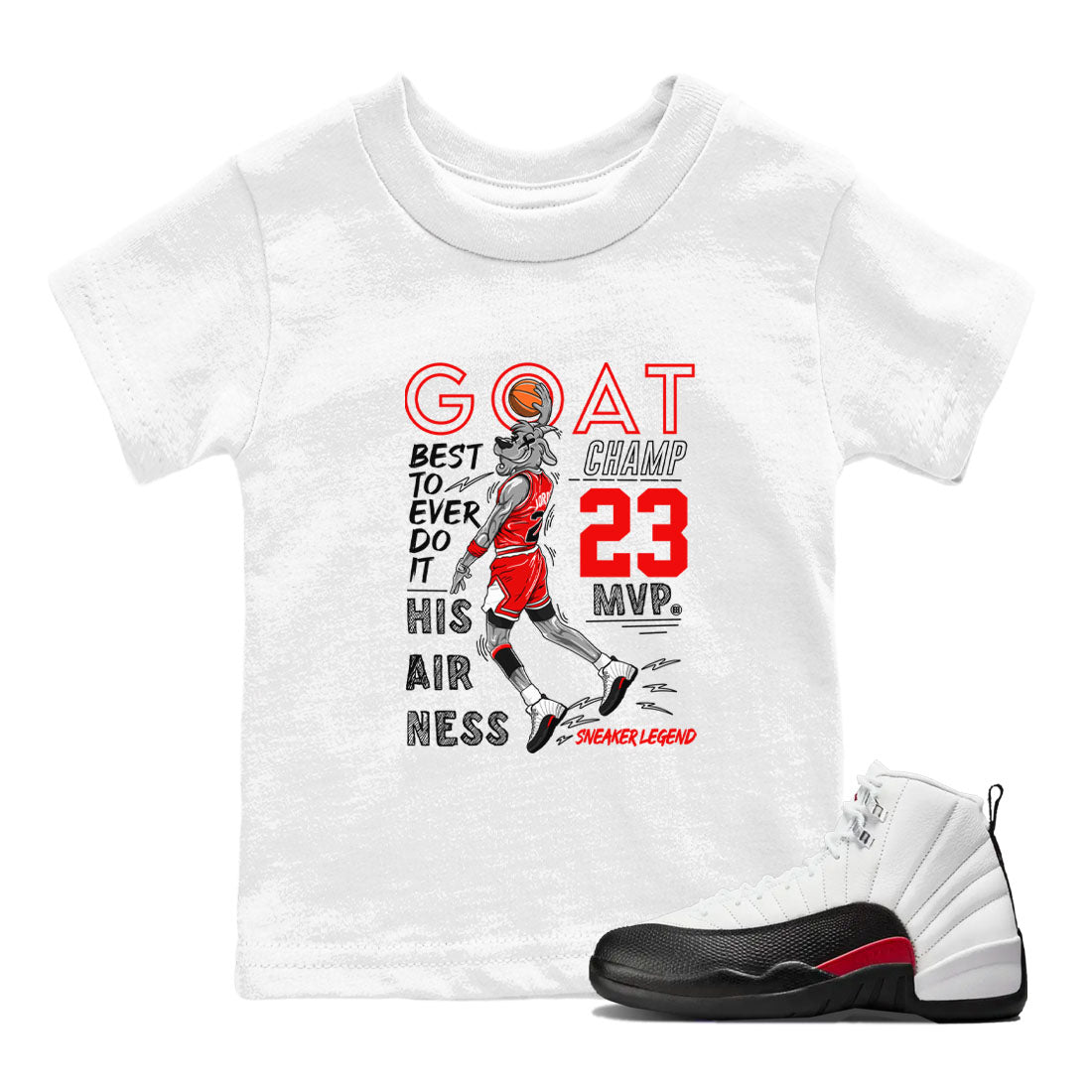 Air Jordan 12 Retro Taxi Flip shirts to match jordans MVP Goat sneaker match tees 12s Red Taxi Drip Gear Zone baby toddler White 1 cotton Shirt
