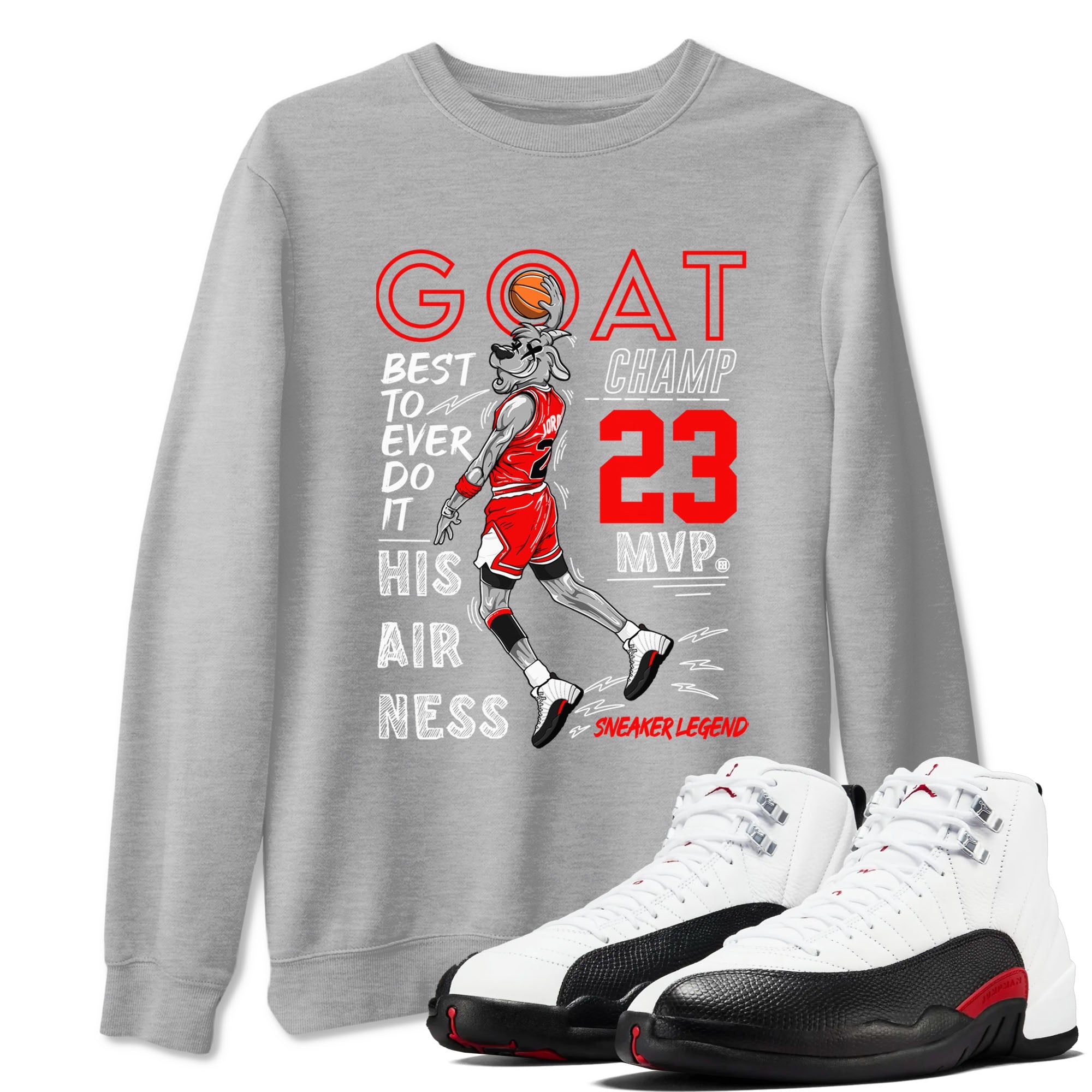 Air Jordan 12 Retro Taxi Flip shirts to match jordans MVP Goat sneaker match tees 12s Red Taxi Drip Gear Zone unisex cotton Heather Grey 1 crew neck shirt