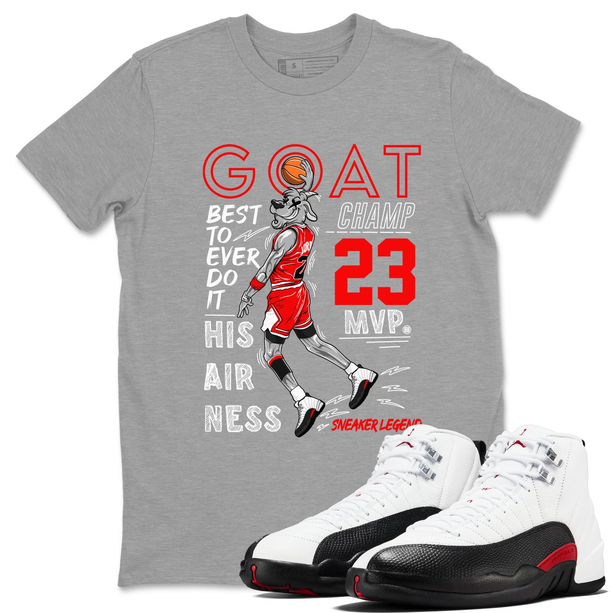 Air Jordan 12 Retro Taxi Flip shirts to match jordans MVP Goat sneaker match tees 12s Red Taxi Drip Gear Zone unisex cotton Heather Grey 1 crew neck shirt