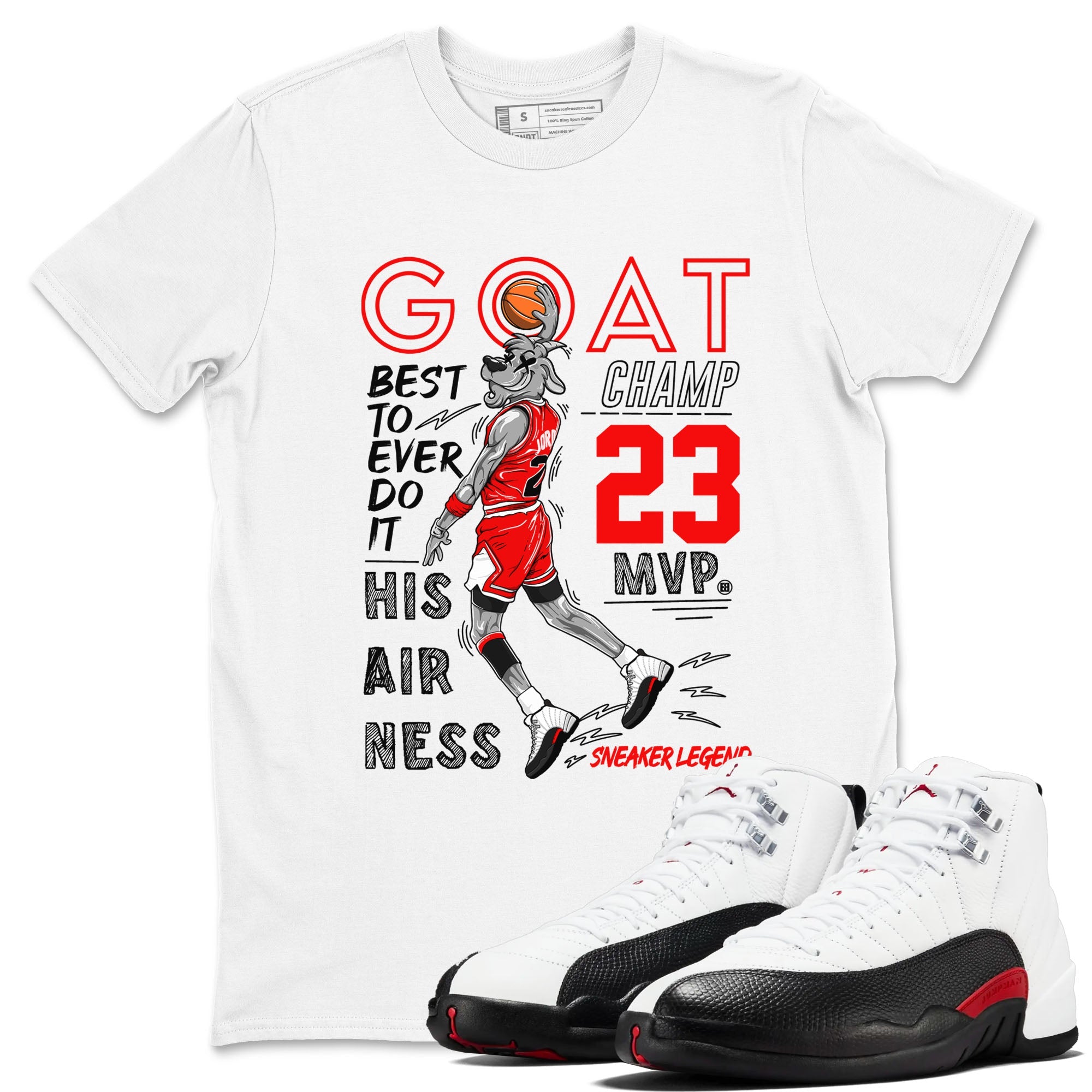 Air Jordan 12 Retro Taxi Flip shirts to match jordans MVP Goat sneaker match tees 12s Red Taxi Drip Gear Zone unisex cotton White 1 crew neck shirt
