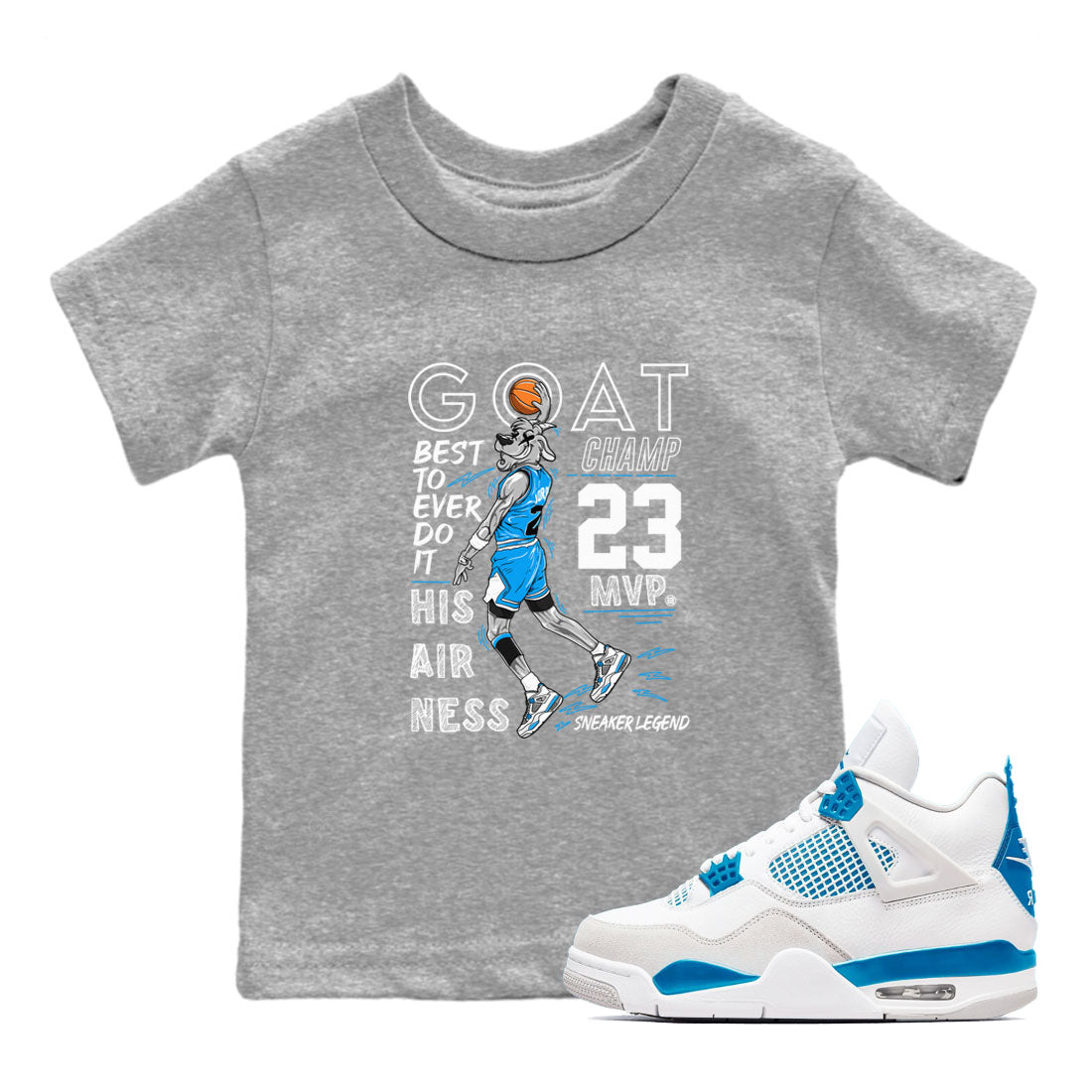 4s Military Blue shirt to match jordans MVP Goat sneaker tees Air Jordan 4 Retro Military Blue Streetwear Brand Drip Gear Zone baby toddler Heather Grey 1 cotton Shirt