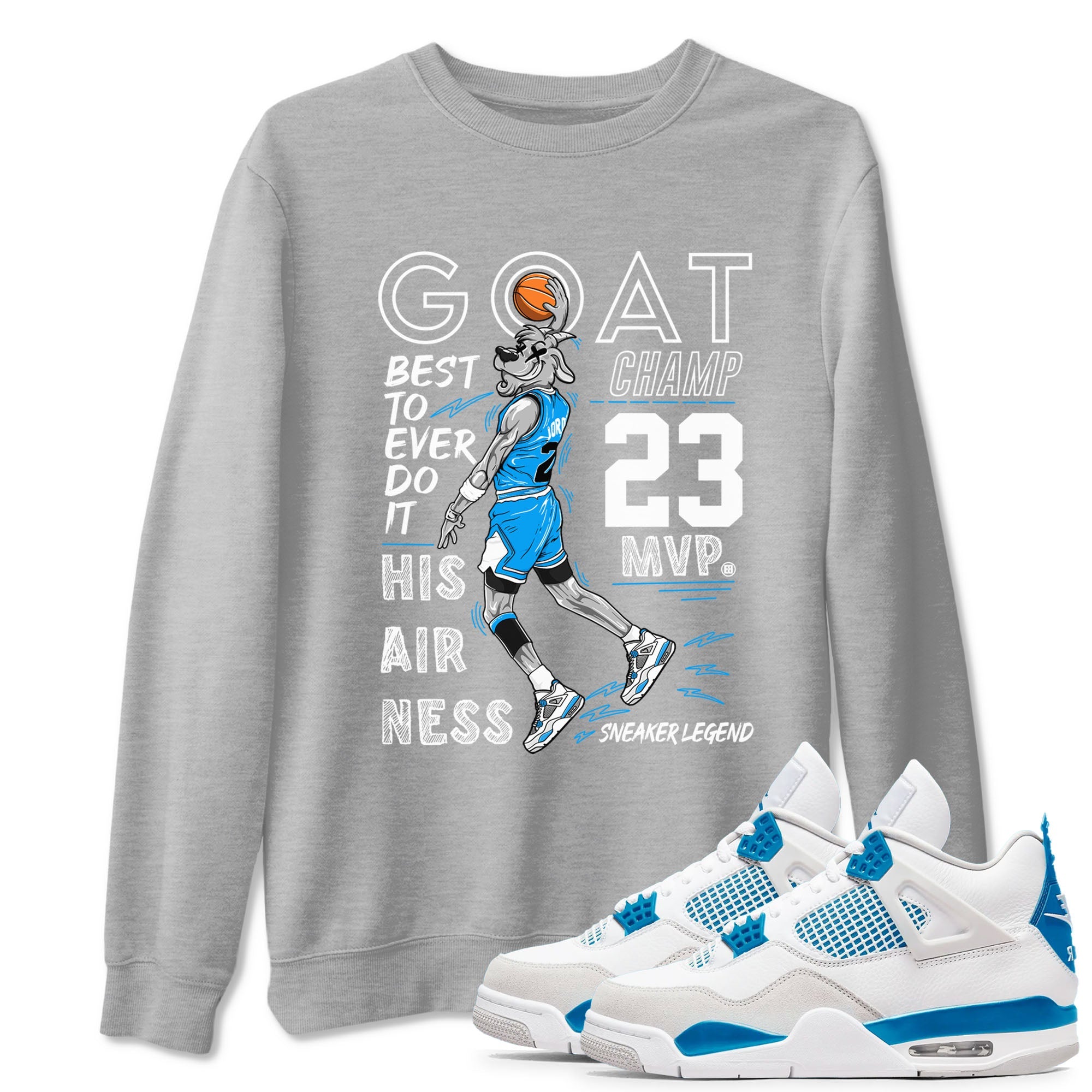 4s Military Blue shirt to match jordans MVP Goat sneaker tees Air Jordan 4 Retro Military Blue Streetwear Brand Drip Gear Zone unisex cotton Heather Grey 1 crew neck shirt