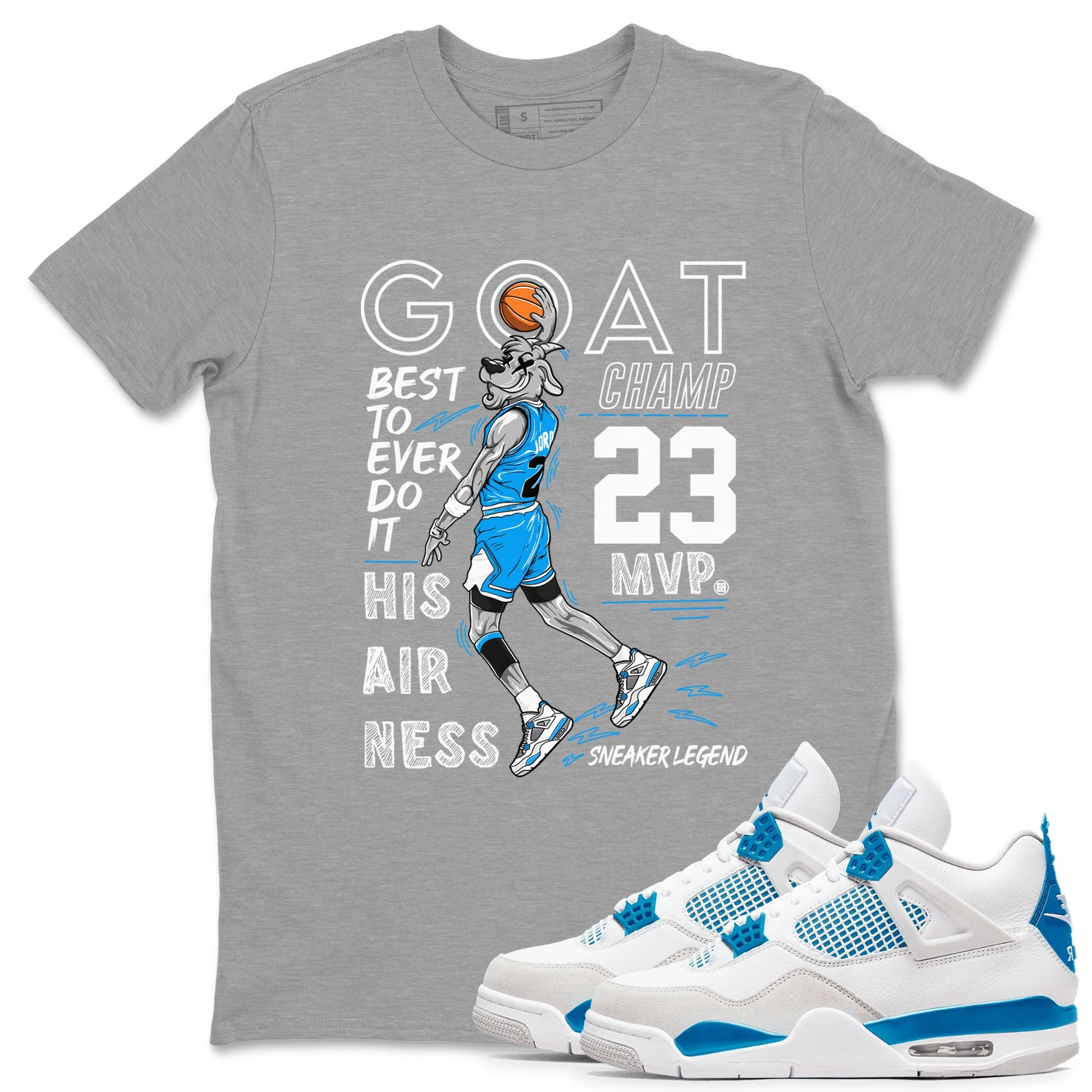 4s Military Blue shirt to match jordans MVP Goat sneaker tees Air Jordan 4 Retro Military Blue Streetwear Brand Drip Gear Zone unisex cotton Heather Grey 1 crew neck shirt