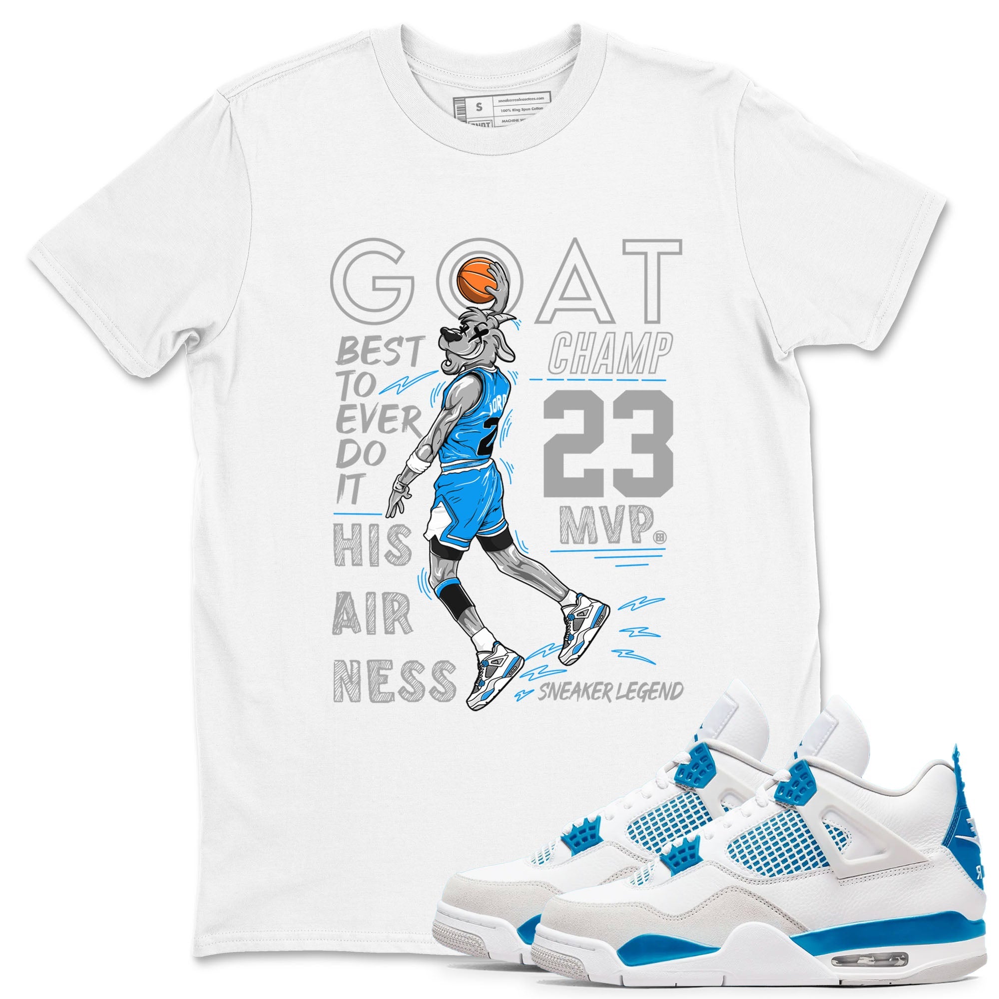 4s Military Blue shirt to match jordans MVP Goat sneaker tees Air Jordan 4 Retro Military Blue Streetwear Brand Drip Gear Zone unisex cotton White 1 crew neck shirt