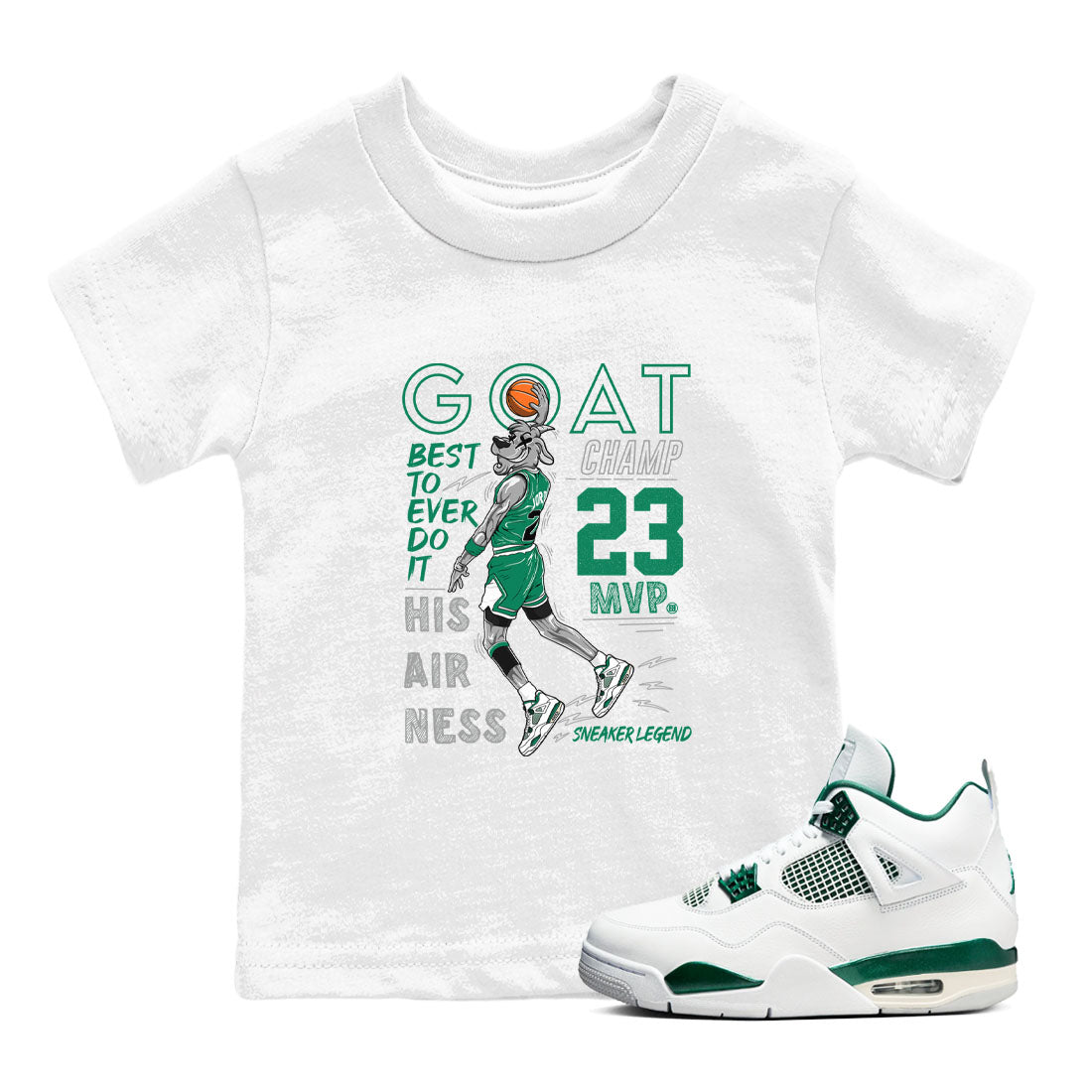 AJ4 Oxidized Green shirts to match jordans MVP Goat sneaker match tees Air Jordan 4 Oxidized Green Drip Gear Zone streetwear brand Baby and Youth White 1 cotton tee