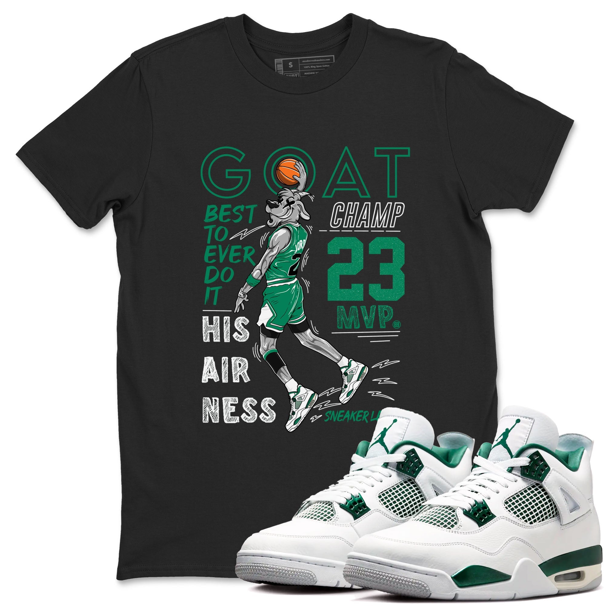 AJ4 Oxidized Green shirts to match jordans MVP Goat sneaker match tees Air Jordan 4 Oxidized Green Drip Gear Zone streetwear brand Black 1 unisex cotton tee