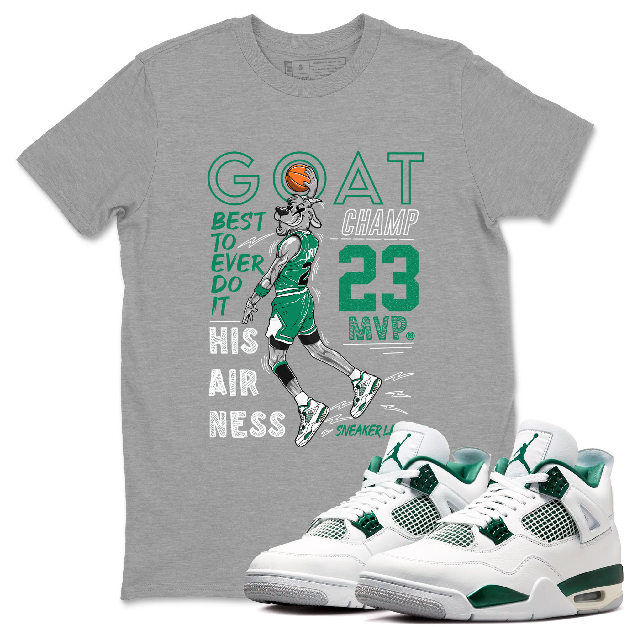 AJ4 Oxidized Green shirts to match jordans MVP Goat sneaker match tees Air Jordan 4 Oxidized Green Drip Gear Zone streetwear brand Heather Grey 1 unisex cotton tee