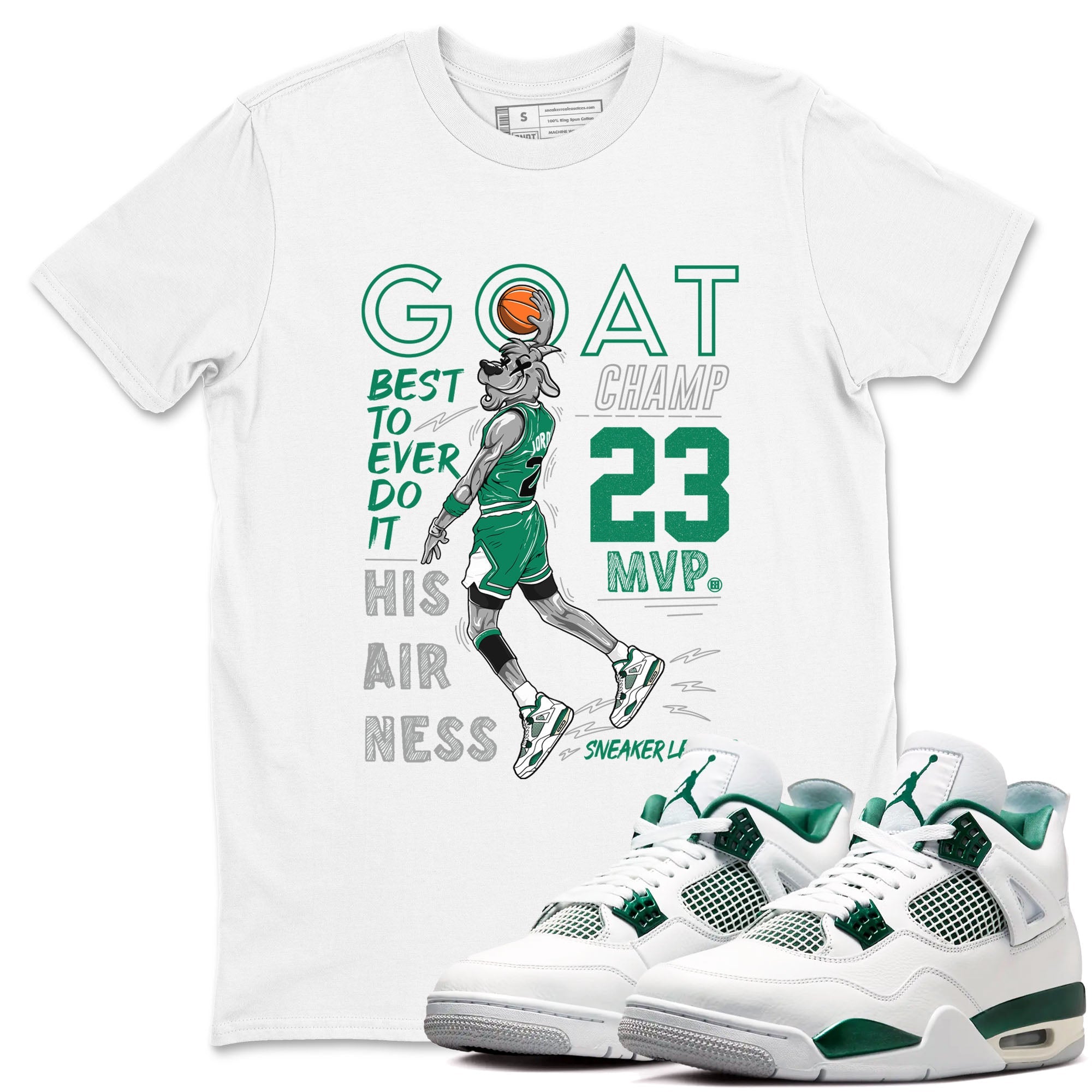 AJ4 Oxidized Green shirts to match jordans MVP Goat sneaker match tees Air Jordan 4 Oxidized Green Drip Gear Zone streetwear brand White 1 unisex cotton tee