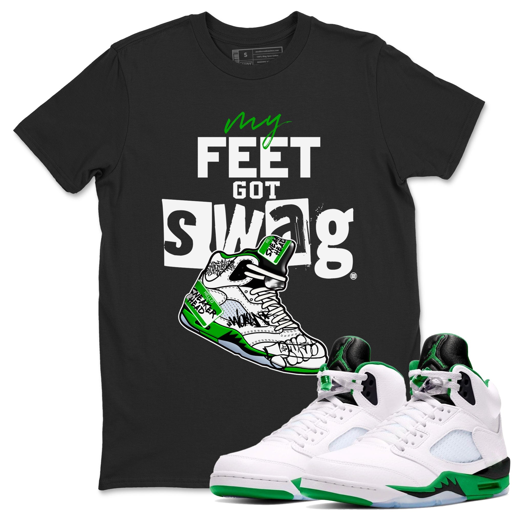 AJ5 Retro Lucky Green shirt to match jordans My Feet Got Swag sneaker tees Air Jordan 5 Retro Lucky Green Drip Gear Zone Casual Crew Neck T-Shirt Unisex Black 1 T-Shirt