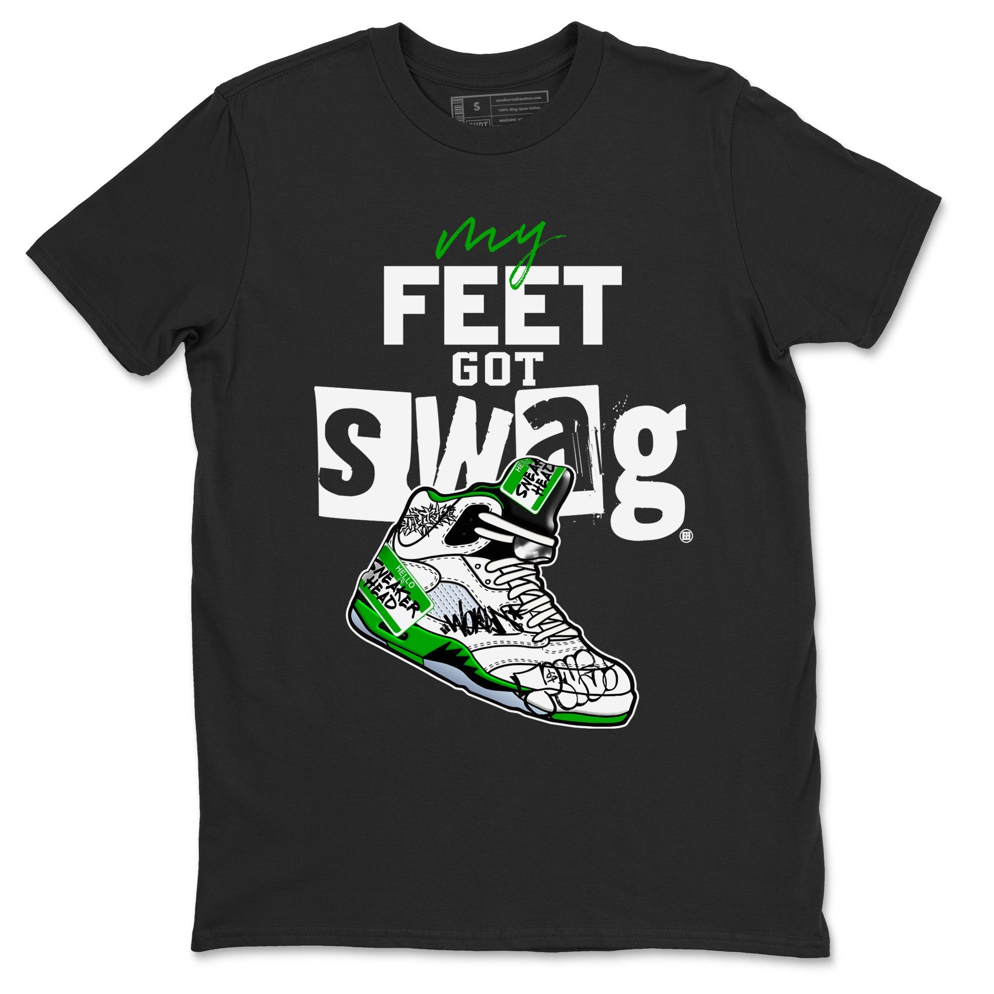 AJ5 Retro Lucky Green shirt to match jordans My Feet Got Swag sneaker tees Air Jordan 5 Retro Lucky Green Drip Gear Zone Casual Crew Neck T-Shirt Unisex Black 2 T-Shirt