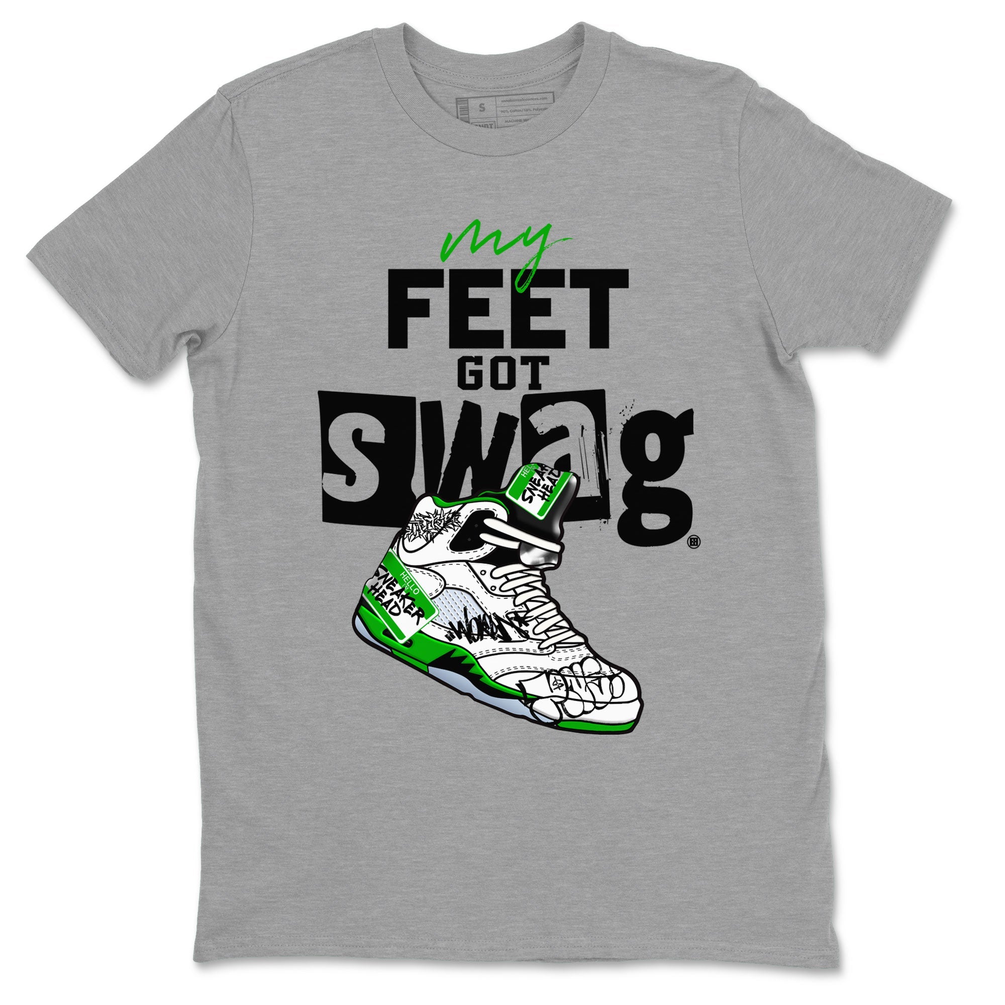 AJ5 Retro Lucky Green shirt to match jordans My Feet Got Swag sneaker tees Air Jordan 5 Retro Lucky Green Drip Gear Zone Casual Crew Neck T-Shirt Unisex Heather Grey 2 T-Shirt