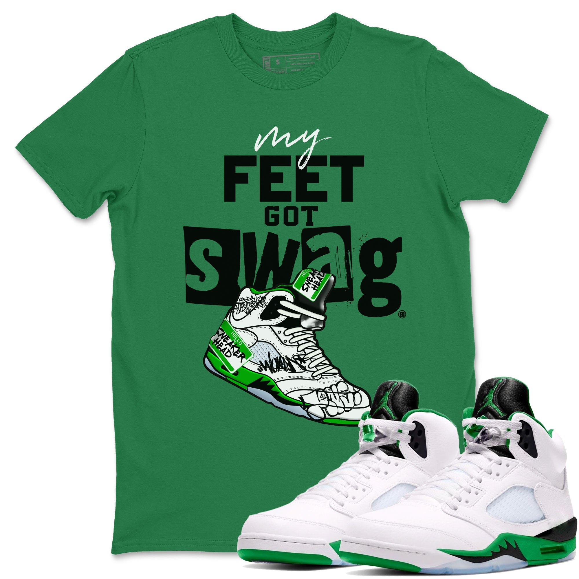 AJ5 Retro Lucky Green shirt to match jordans My Feet Got Swag sneaker tees Air Jordan 5 Retro Lucky Green Drip Gear Zone Casual Crew Neck T-Shirt Unisex Kelly Green 1 T-Shirt
