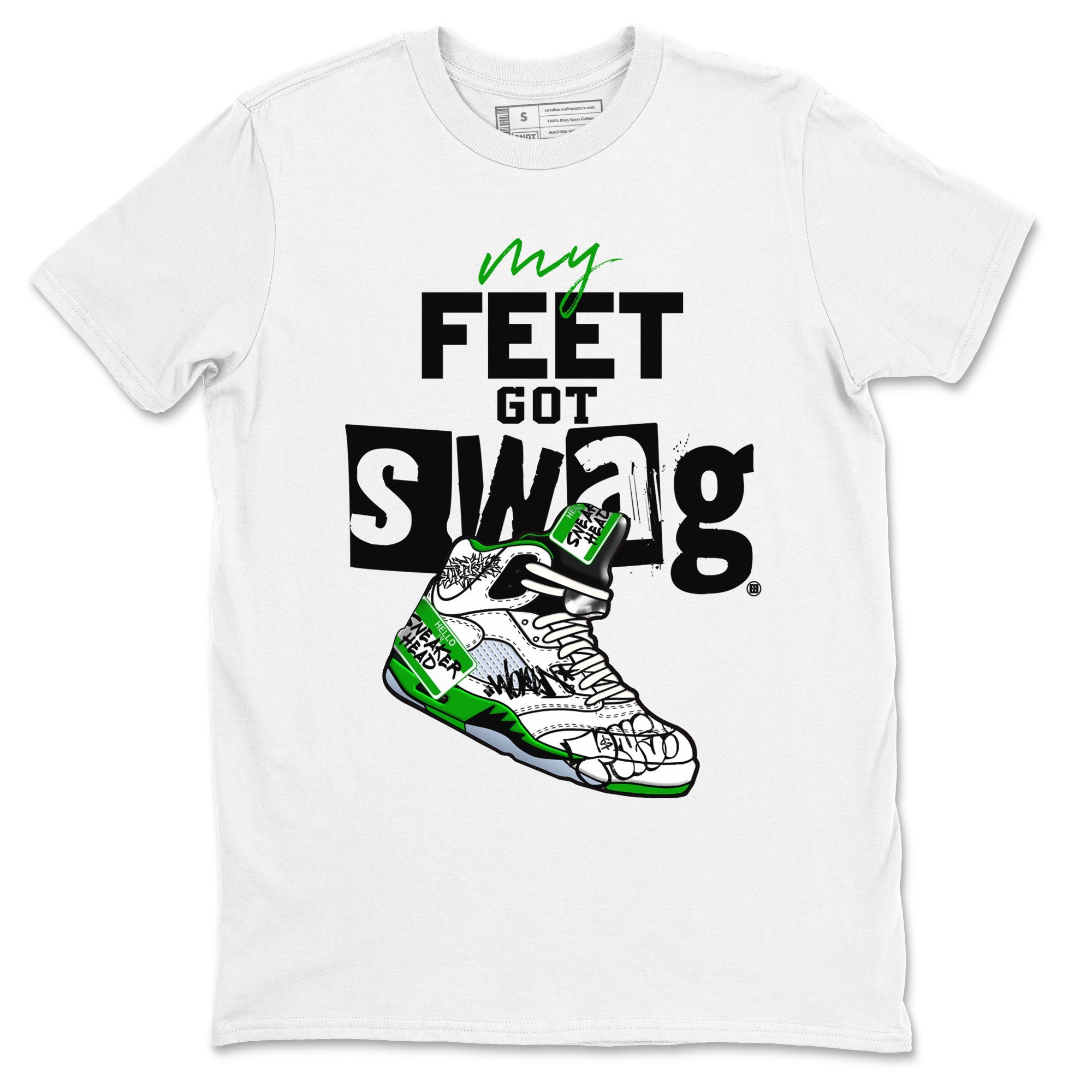 AJ5 Retro Lucky Green shirt to match jordans My Feet Got Swag sneaker tees Air Jordan 5 Retro Lucky Green Drip Gear Zone Casual Crew Neck T-Shirt Unisex White 2 T-Shirt
