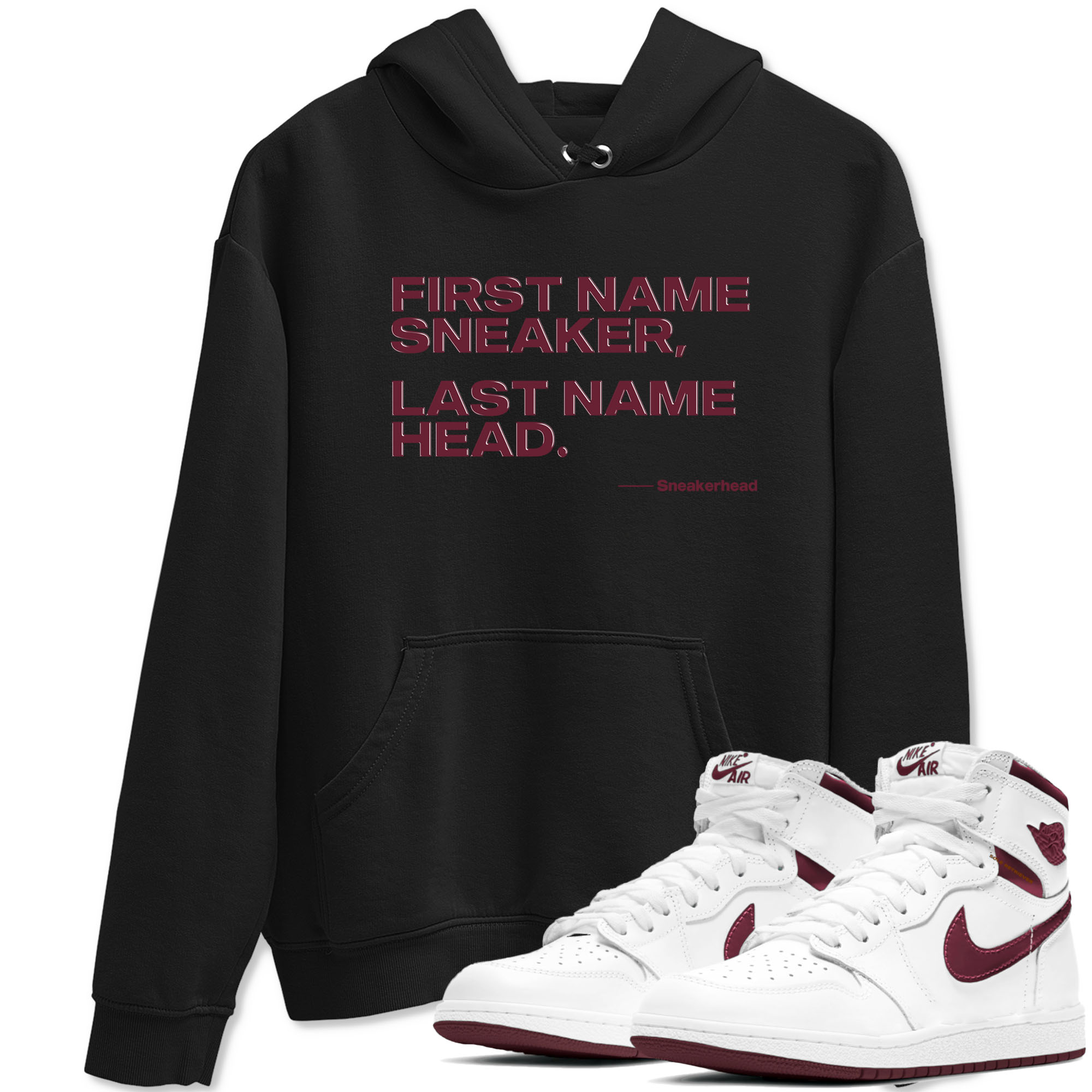 AJ1 High '85 Metallic Burgundy shirts to match jordans My Name Is sneaker match tees 1s High '85 Metallic Burgundy Drip Gear Zone streetwear brand Black 1 unisex cotton tee