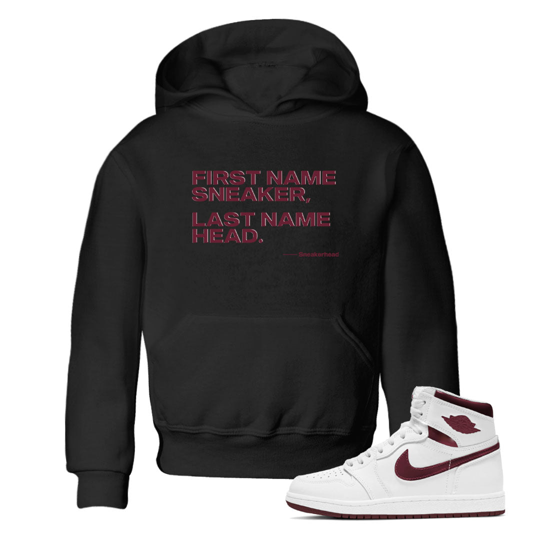 AJ1 High '85 Metallic Burgundy shirts to match jordans My Name Is sneaker match tees 1s High '85 Metallic Burgundy Drip Gear Zone streetwear brand Baby and Youth Black 1 cotton tee