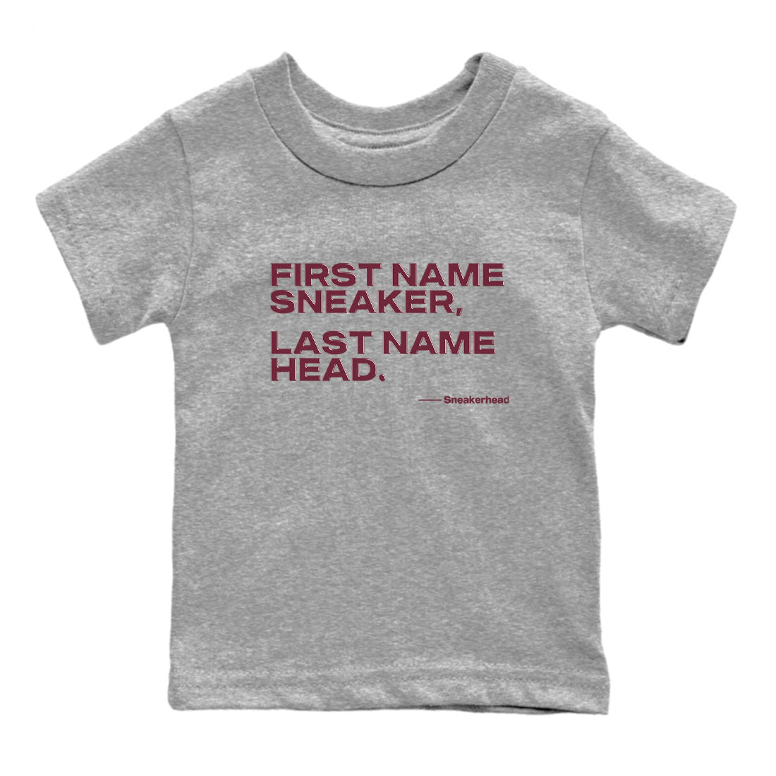 AJ1 High '85 Metallic Burgundy shirts to match jordans My Name Is sneaker match tees 1s High '85 Metallic Burgundy Drip Gear Zone streetwear brand Baby and Youth Heather Grey 2 cotton tee