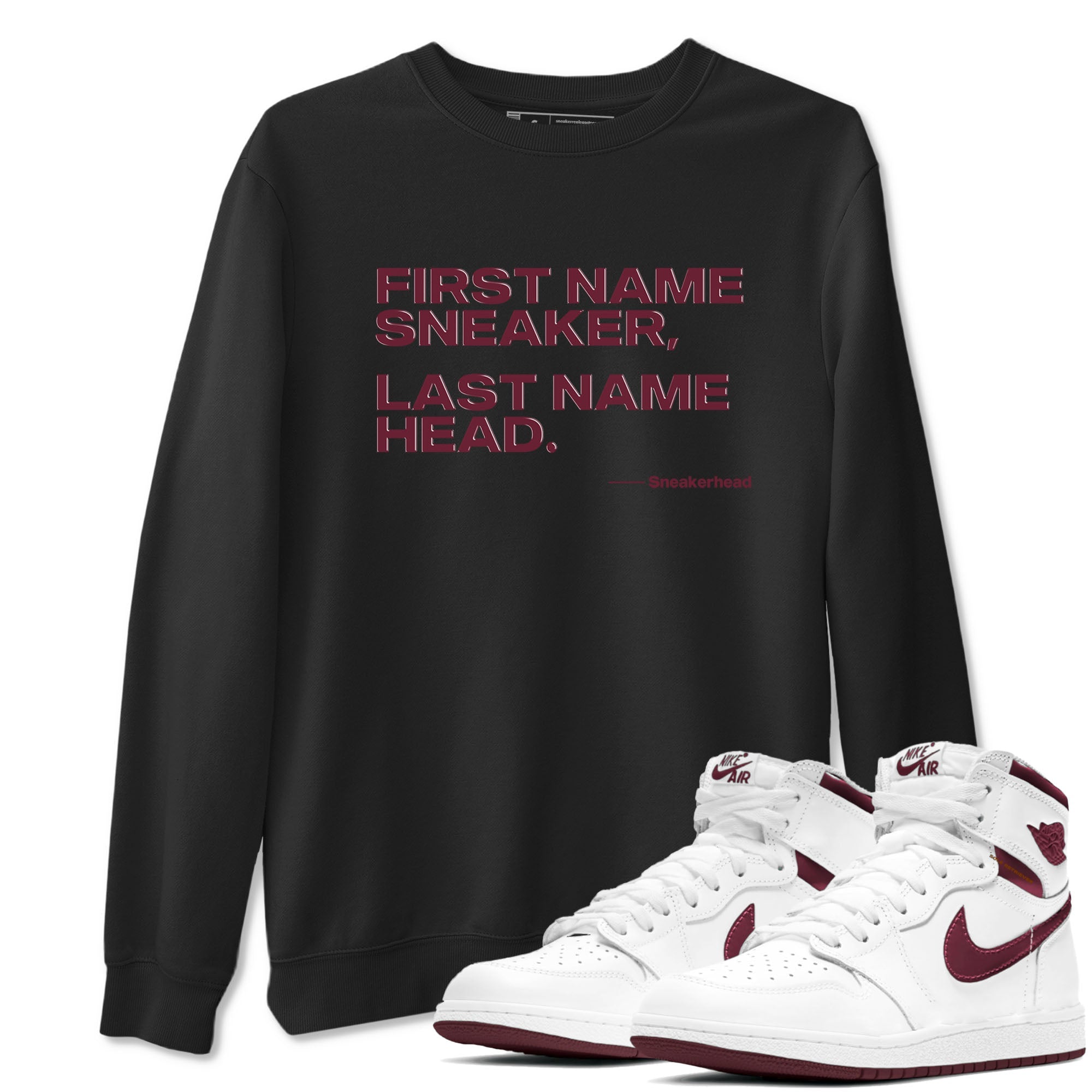 AJ1 High '85 Metallic Burgundy shirts to match jordans My Name Is sneaker match tees 1s High '85 Metallic Burgundy Drip Gear Zone streetwear brand Black 1 unisex cotton tee