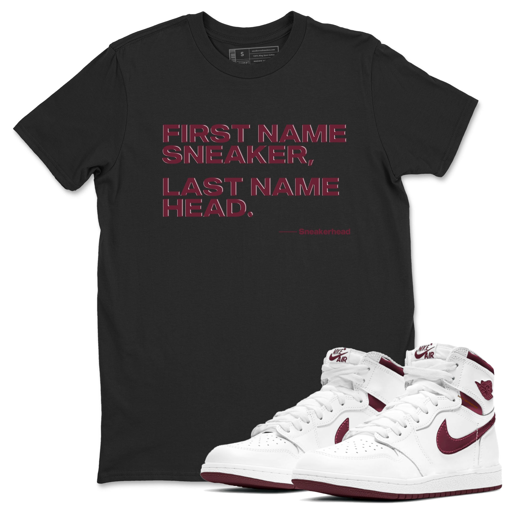 AJ1 High '85 Metallic Burgundy shirts to match jordans My Name Is sneaker match tees 1s High '85 Metallic Burgundy Drip Gear Zone streetwear brand Black 1 unisex cotton tee