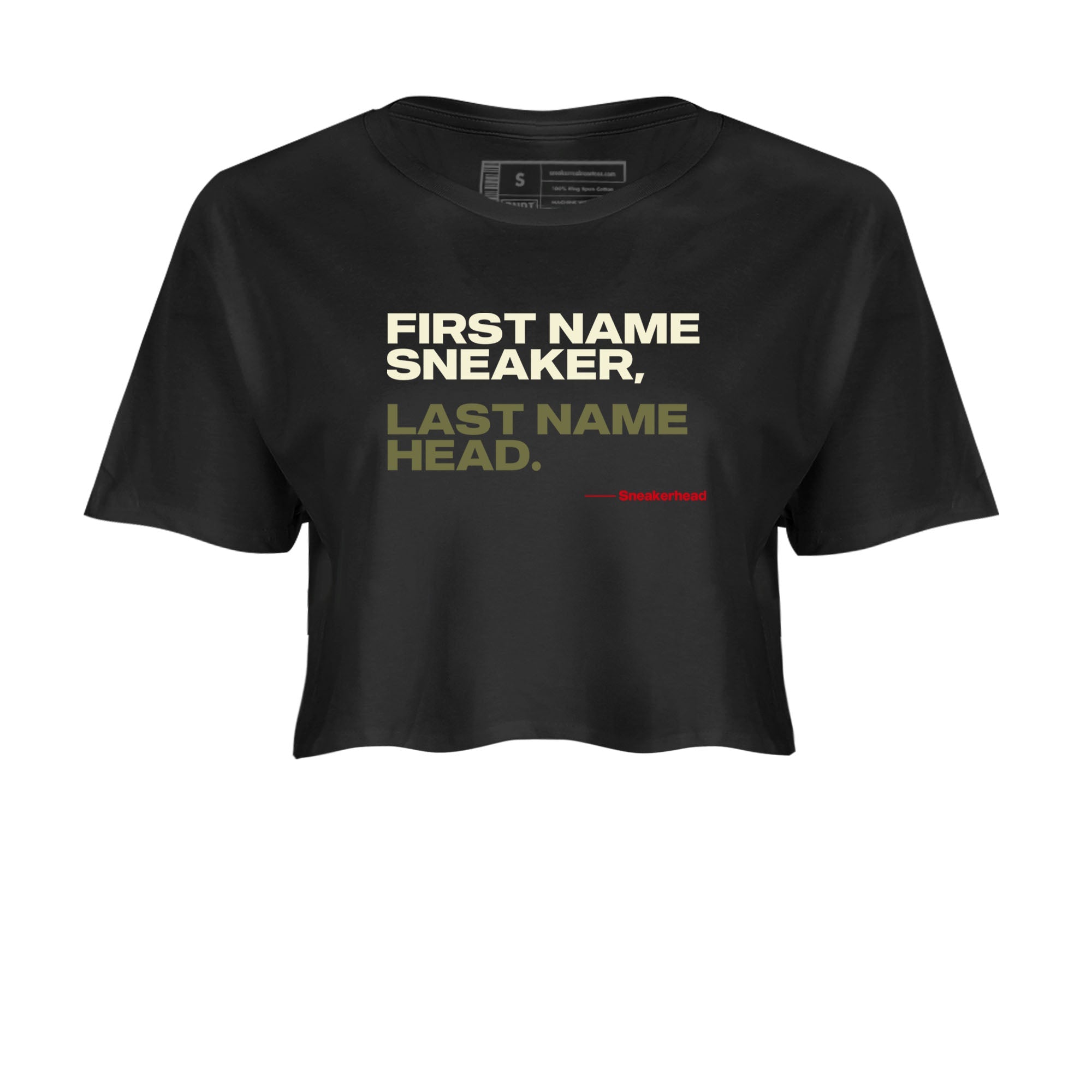 1s Travis Scott Black Olive shirts to match jordans My Name Is sneaker match tees Air Jordan 1 Travis Scott Black Olive Drip Gear Zone streetwear brand Black 2 crop tee
