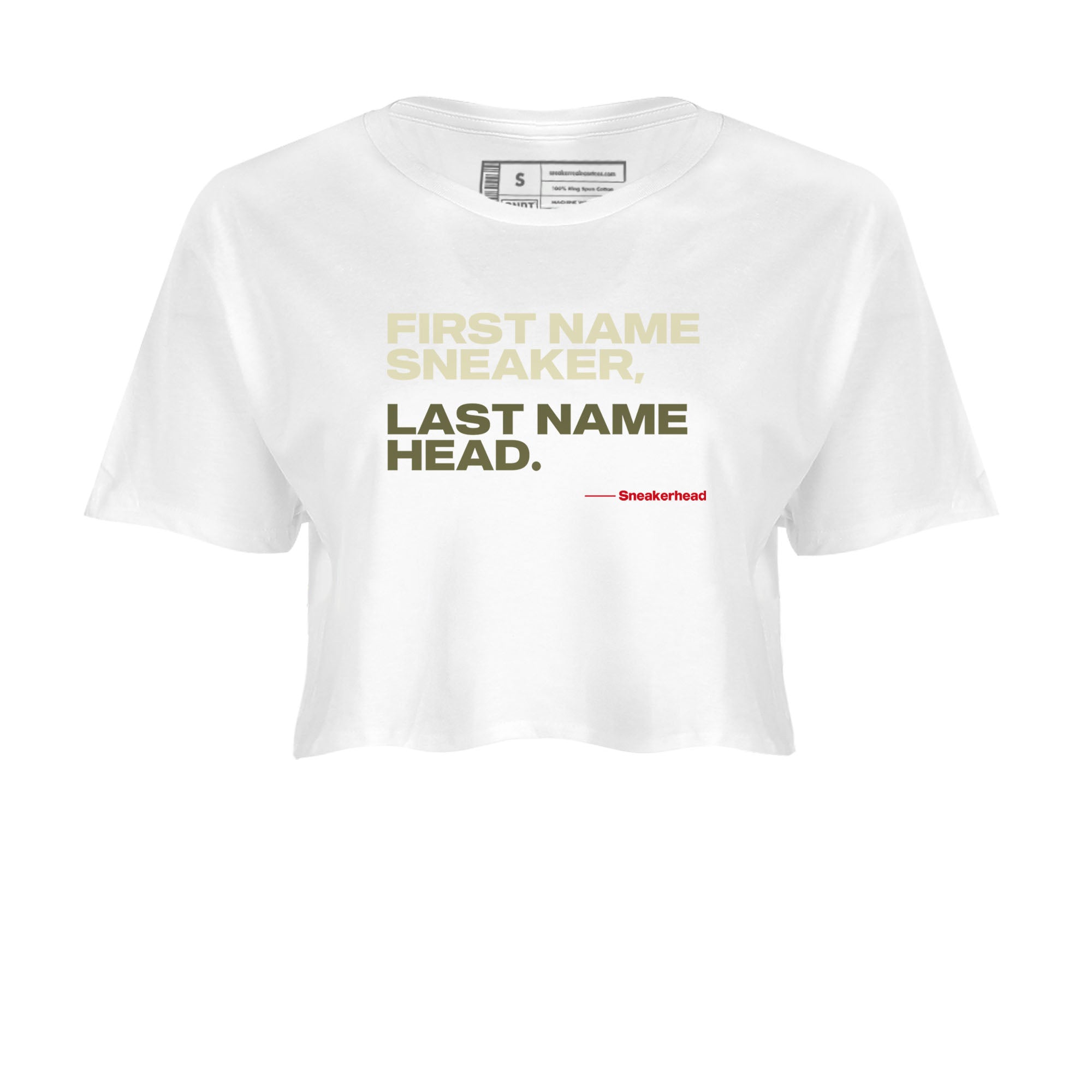 1s Travis Scott Black Olive shirts to match jordans My Name Is sneaker match tees Air Jordan 1 Travis Scott Black Olive Drip Gear Zone streetwear brand White 2 crop tee