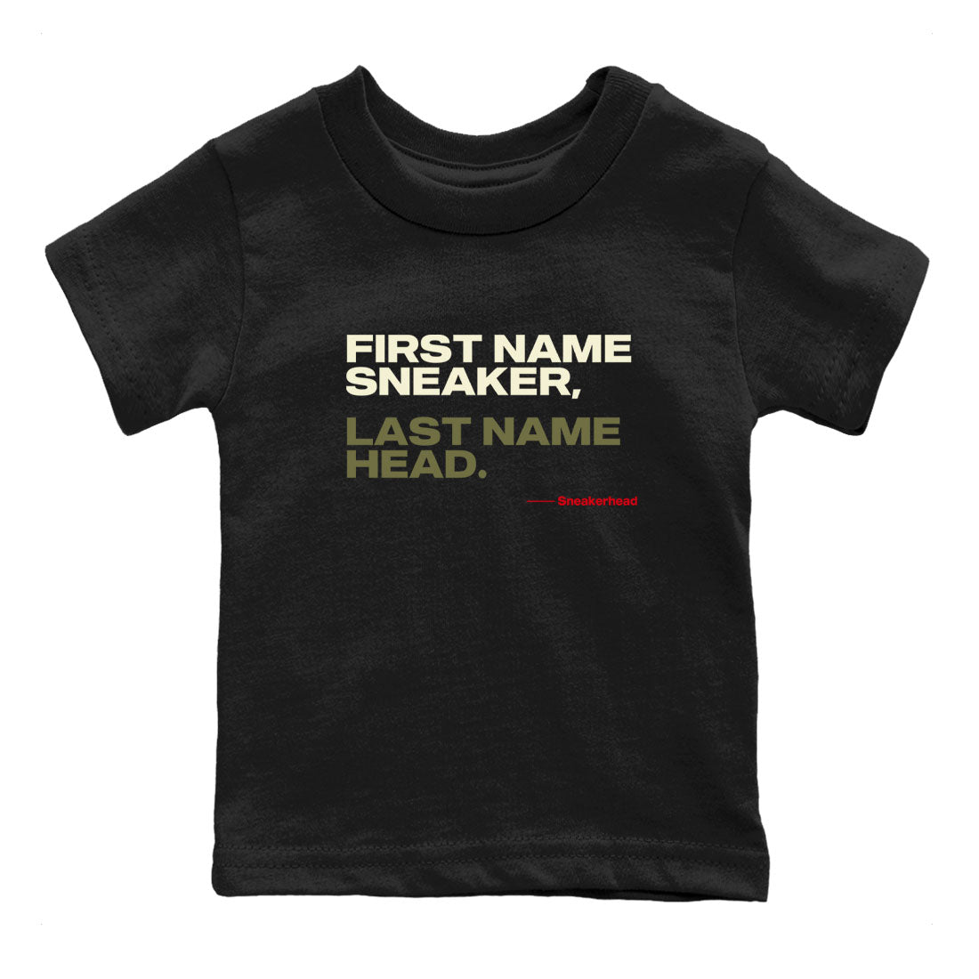 1s Travis Scott Black Olive shirts to match jordans My Name Is sneaker match tees Air Jordan 1 Travis Scott Black Olive Drip Gear Zone streetwear brand Baby and Youth Black 2 cotton tee