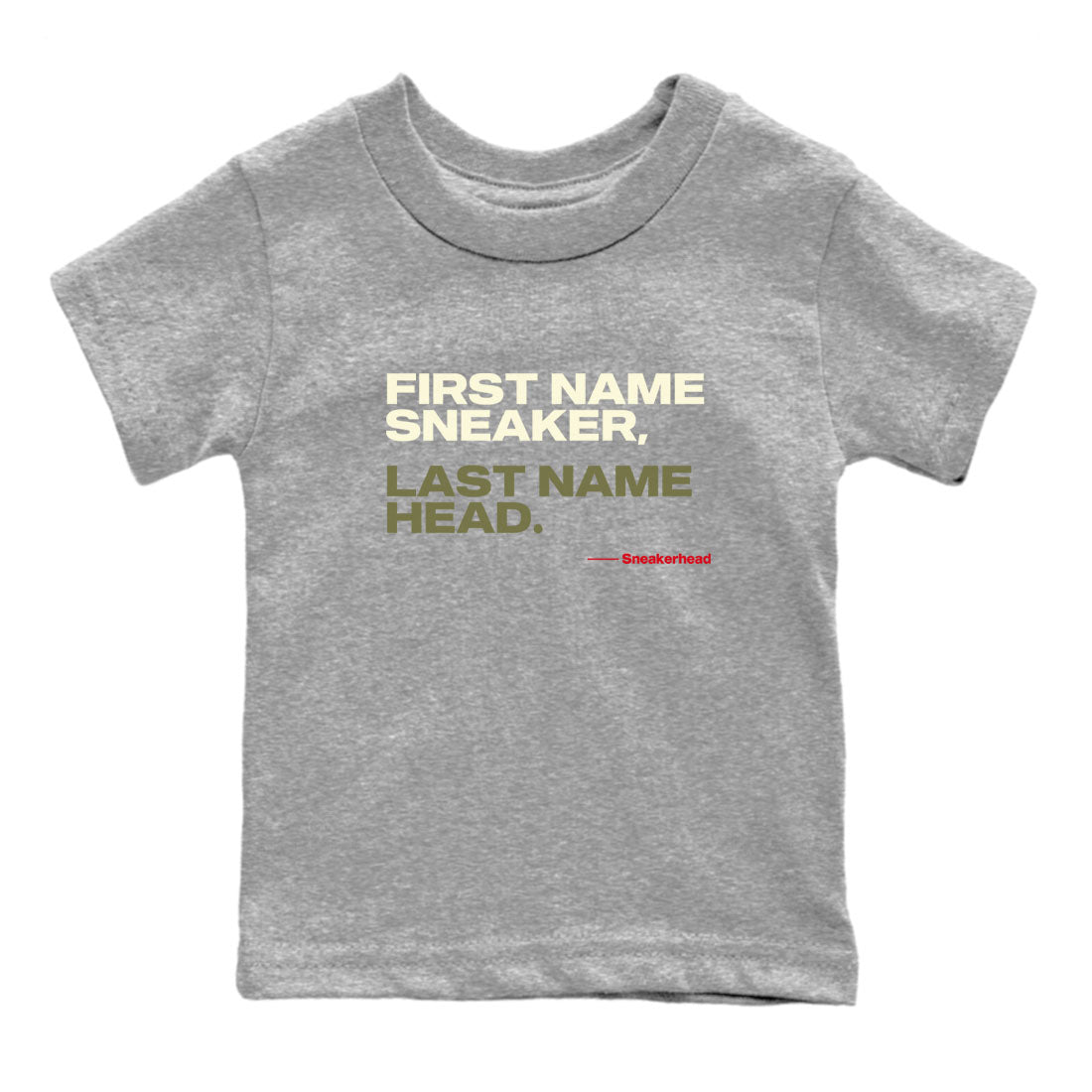 1s Travis Scott Black Olive shirts to match jordans My Name Is sneaker match tees Air Jordan 1 Travis Scott Black Olive Drip Gear Zone streetwear brand Baby and Youth Heather Grey 2 cotton tee