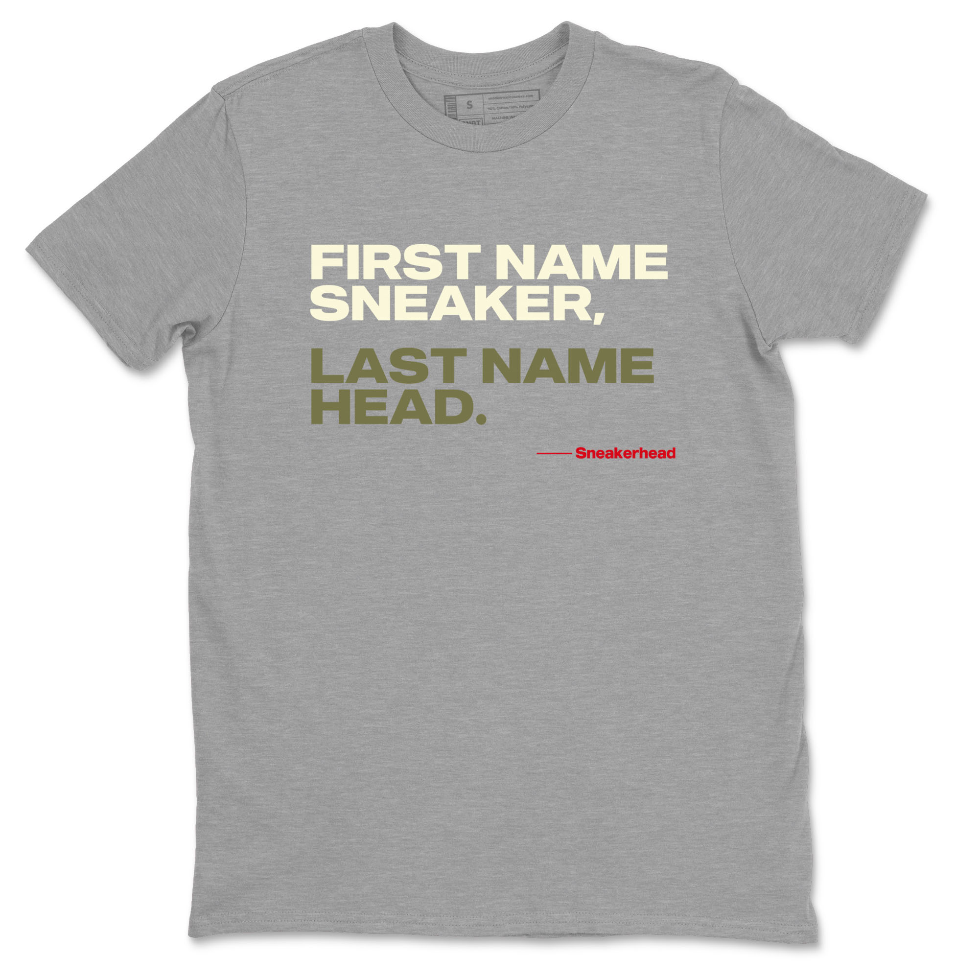 1s Travis Scott Black Olive shirts to match jordans My Name Is sneaker match tees Air Jordan 1 Travis Scott Black Olive Drip Gear Zone streetwear brand Heather Grey 2 unisex cotton tee