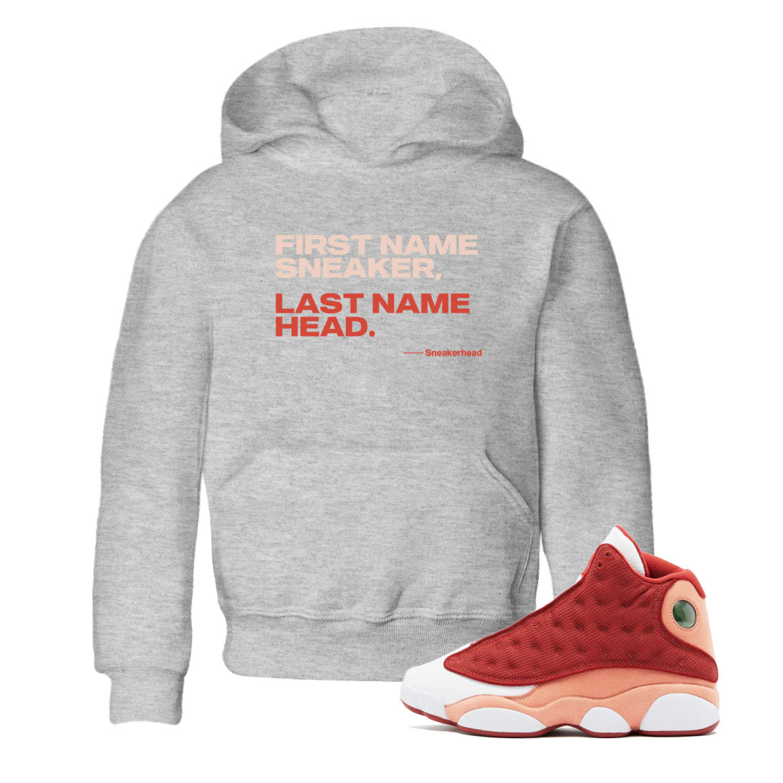 AJ13 Dune Red shirts to match jordans My Name Is sneaker match tees Air Jordan 13 Dune Red Drip Gear Zone streetwear brand Baby and Youth Heather Grey 1 cotton tee