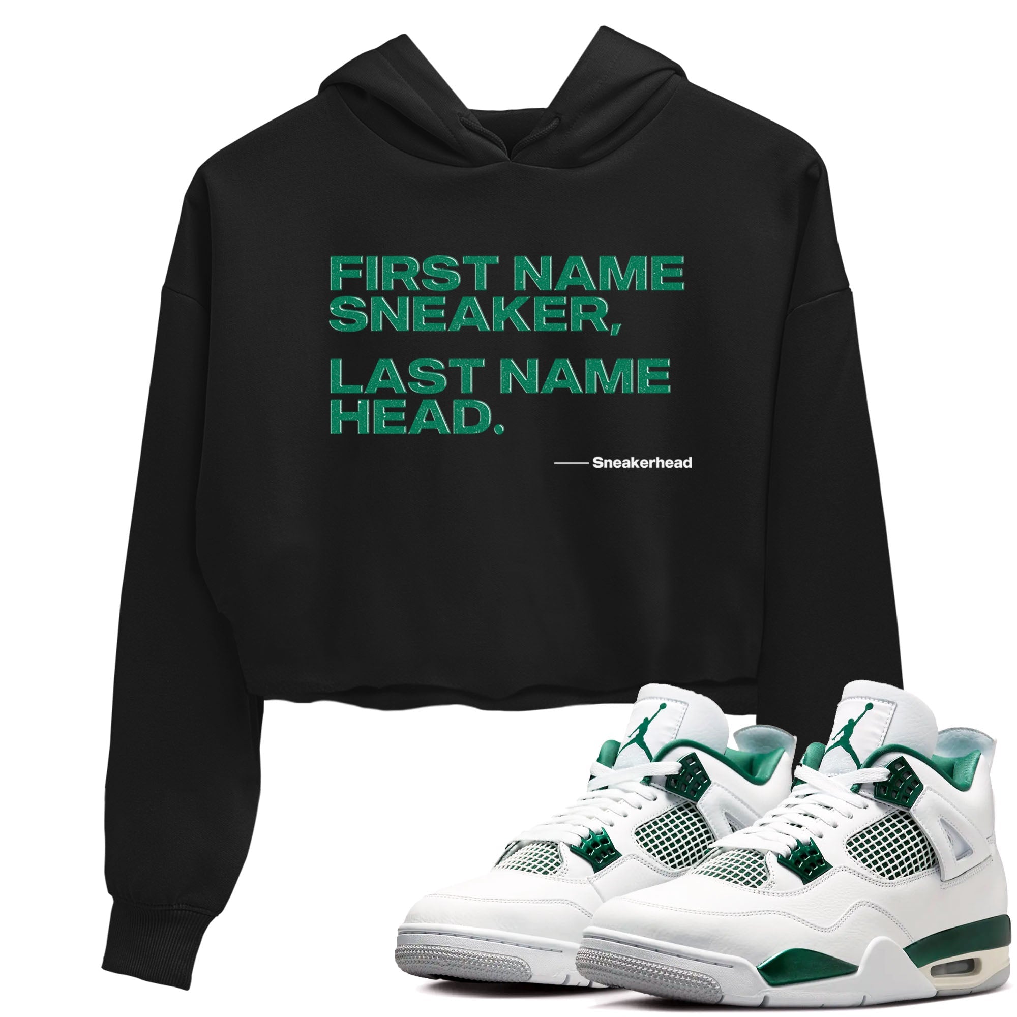 4s Oxidized Green shirts to match jordans My Name Is sneaker match tees Air Jordan 4 Oxidized Green Drip Gear Zone streetwear brand Black 1 crop tee