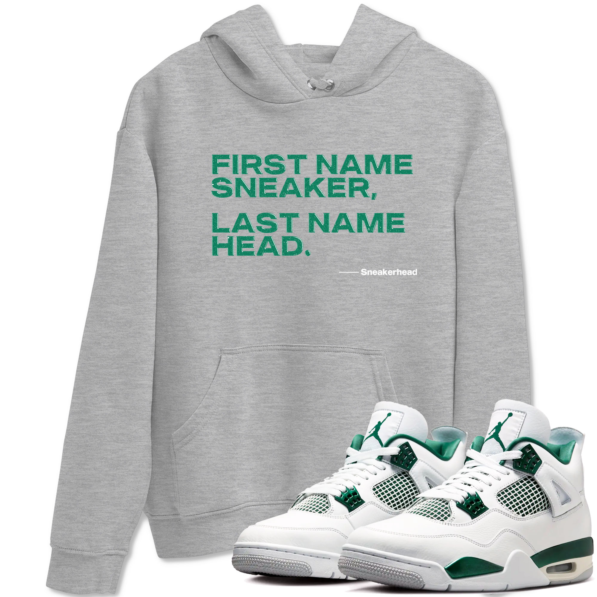 4s Oxidized Green shirts to match jordans My Name Is sneaker match tees Air Jordan 4 Oxidized Green Drip Gear Zone streetwear brand Heather Grey 1 unisex cotton tee