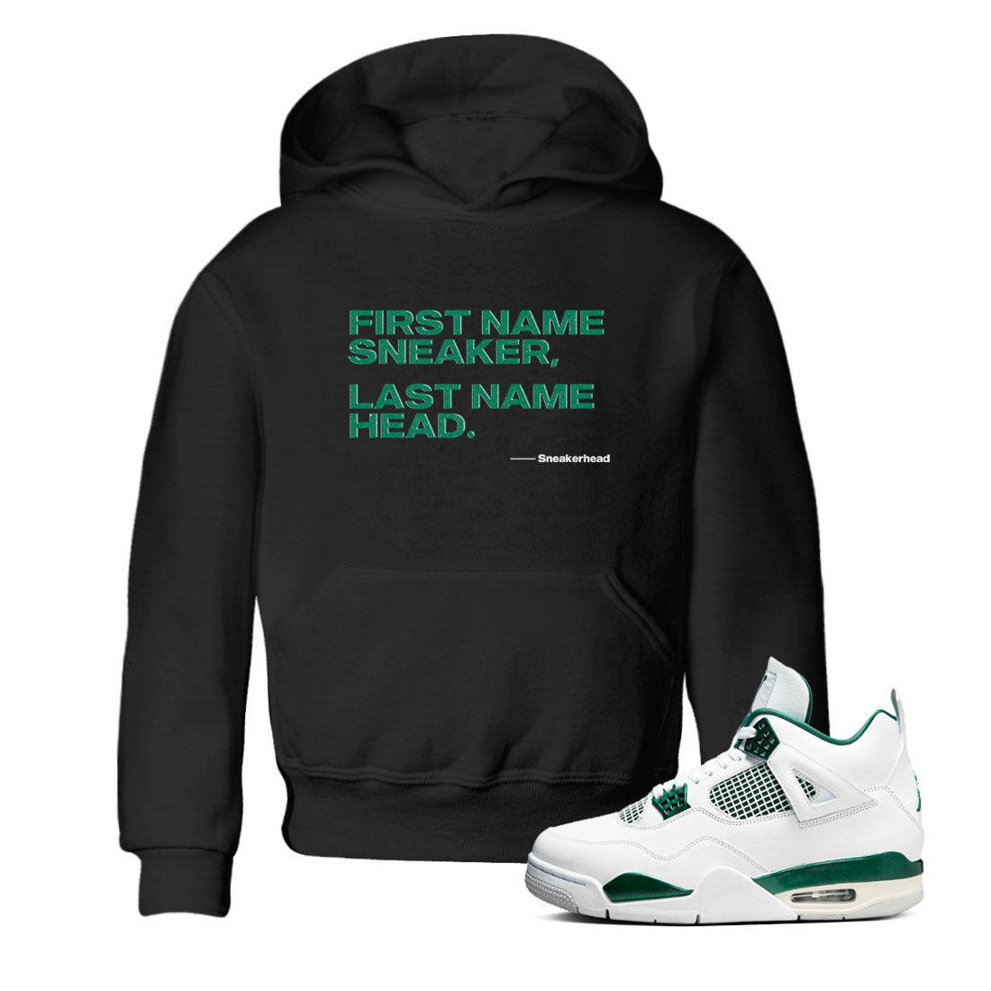 4s Oxidized Green shirts to match jordans My Name Is sneaker match tees Air Jordan 4 Oxidized Green Drip Gear Zone streetwear brand Baby and Youth Black 1 cotton tee