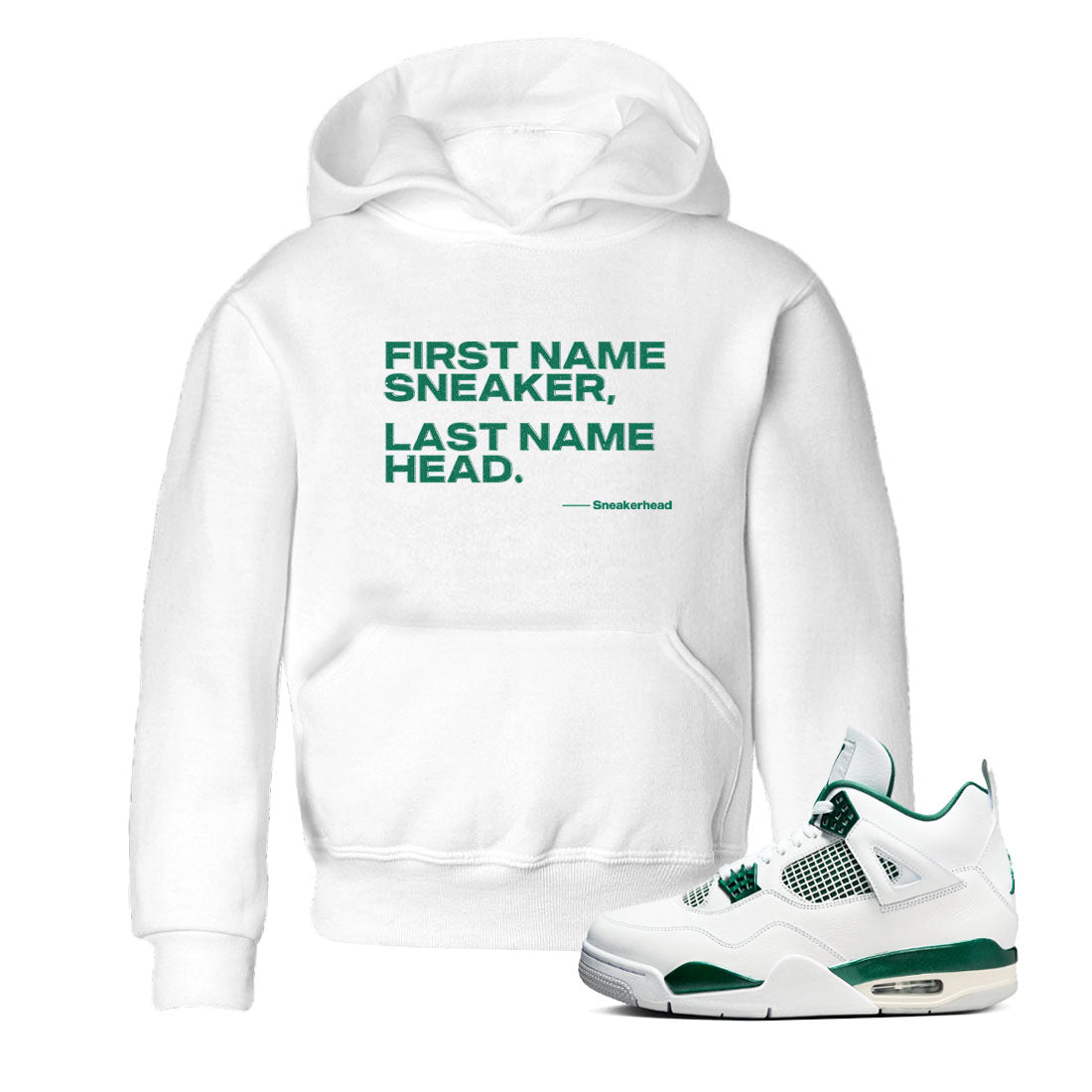 4s Oxidized Green shirts to match jordans My Name Is sneaker match tees Air Jordan 4 Oxidized Green Drip Gear Zone streetwear brand Baby and Youth White 1 cotton tee