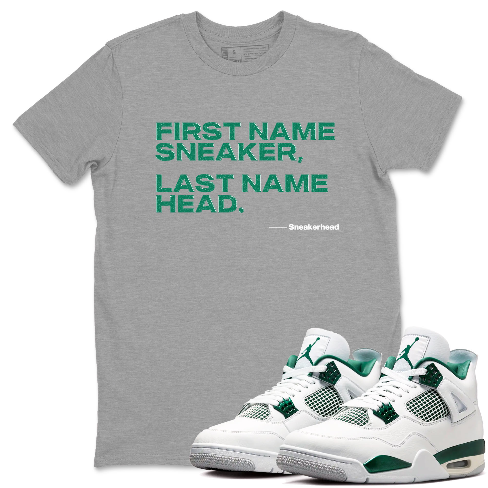 4s Oxidized Green shirts to match jordans My Name Is sneaker match tees Air Jordan 4 Oxidized Green Drip Gear Zone streetwear brand Heather Grey 1 unisex cotton tee