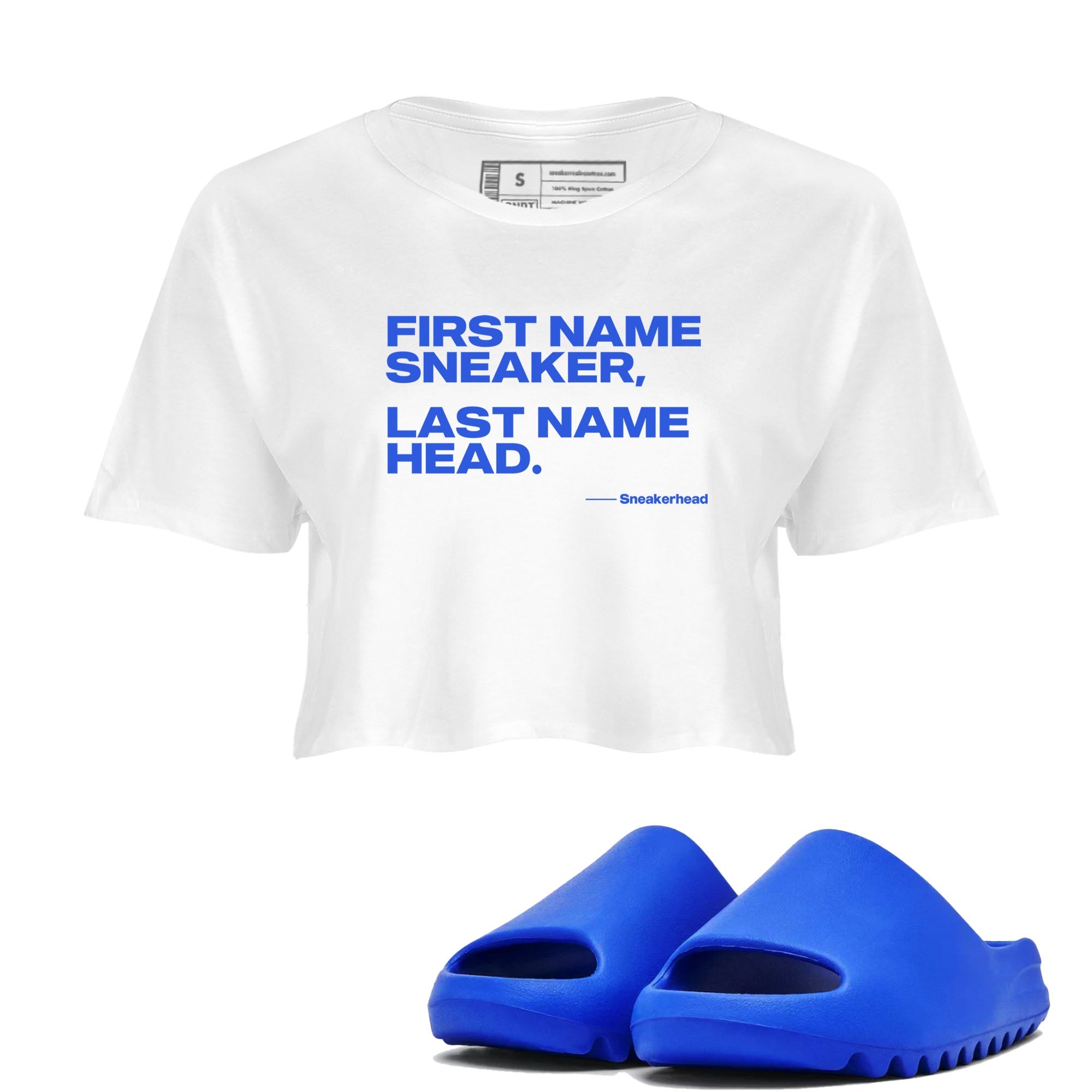Yeezy Slide Azure shirts to match jordans My Name Is sneaker match tees Yeezy Slide Azure Drip Gear Zone streetwear brand White 1 crop tee