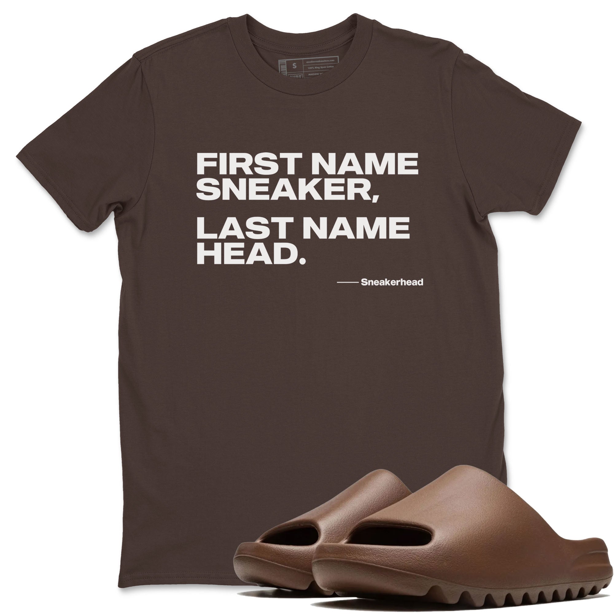 Yeezy Slide Flax shirts to match jordans My Name Is sneaker match tees Yeezy Slide Flax Drip Gear Zone streetwear brand Dark Chocolate 1 unisex cotton tee