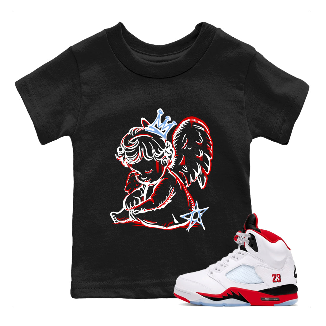 Sneaker match tees  Sneaker Tees To Match Air Jordan 5 Fire Red Shoes  Neon Angel Kids T-Shirt Black 1