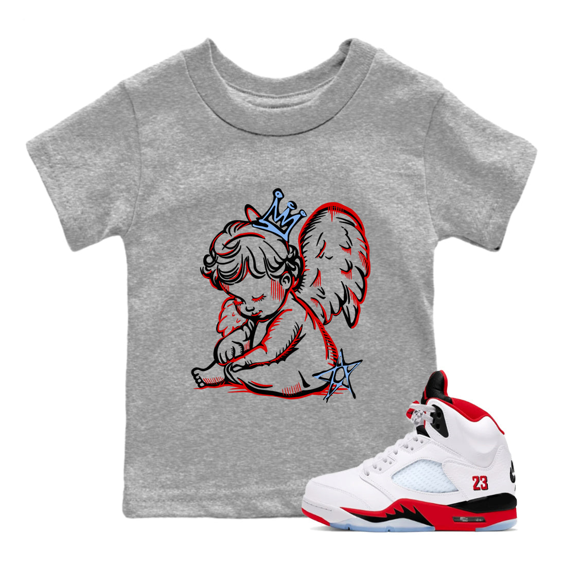 Sneaker match tees  Sneaker Tees To Match Air Jordan 5 Fire Red Shoes  Neon Angel Kids T-Shirt Heather Grey 1